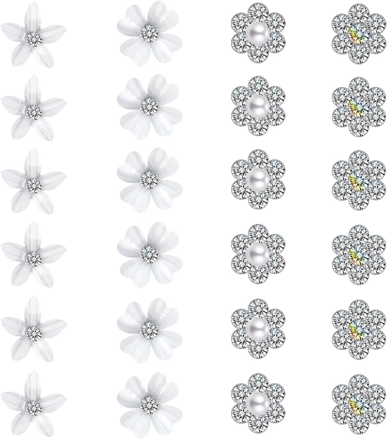 Pack of 24 White Small Flowers Hair Clips, Mini Cute Rhinestone Metal Hair Pins for Women, Decorative Hair Clips Flowers Hair Accessories for Girls Ladies Bridal Hair Clips (4 Floral Patterns) image number 6