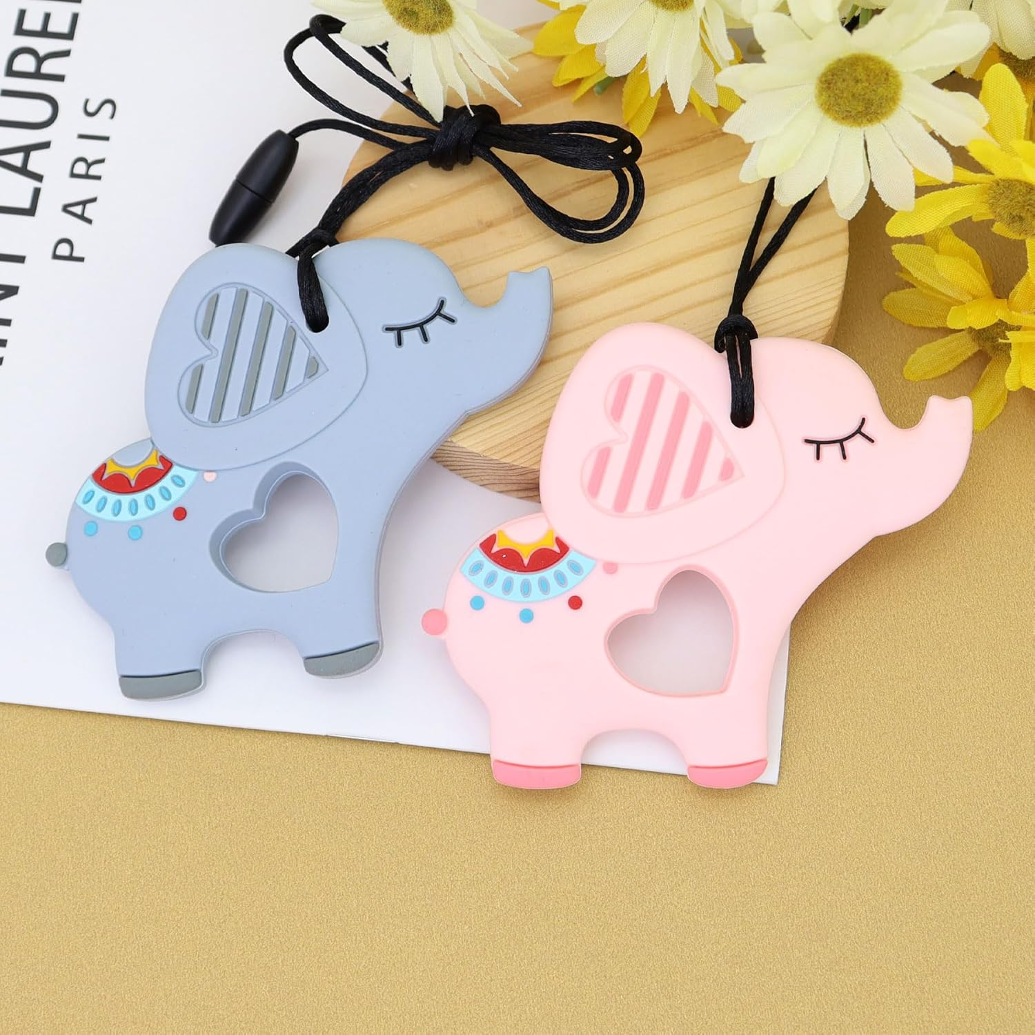 Panny & Mody Australian Local Manufacturer Sensory Chew Necklace, Silicone Elephant Pendant Teether Toy for Boy Girl Kids - Grey image number 5