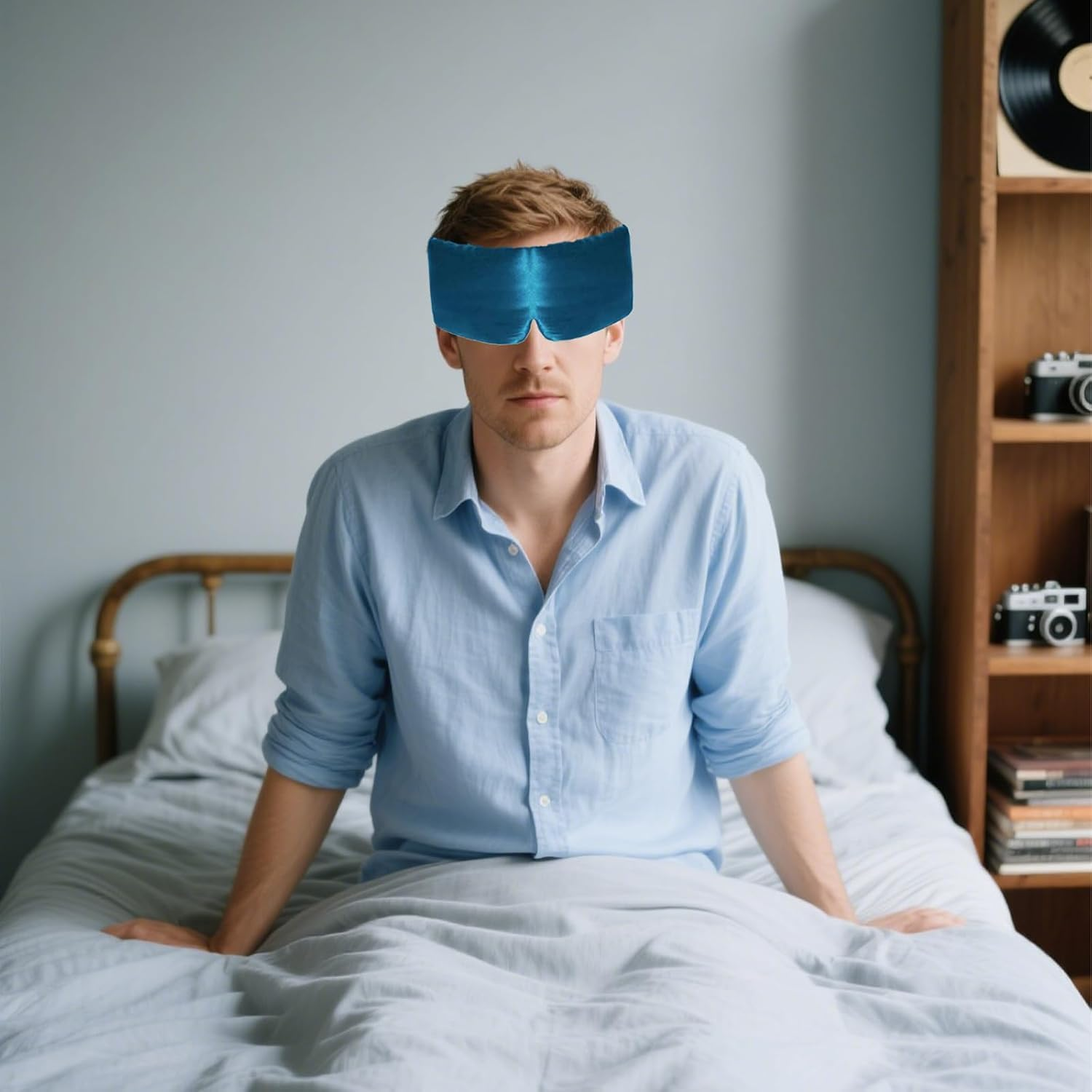 Silk Sleep Mask, Sleeping Mask for Daytime Napping and Nighttime Sleep, Light Blocking Eye Mask for Insomnia Sufferers, Frequent Travellers, Deep Blue Silk Eye Mask image number 4