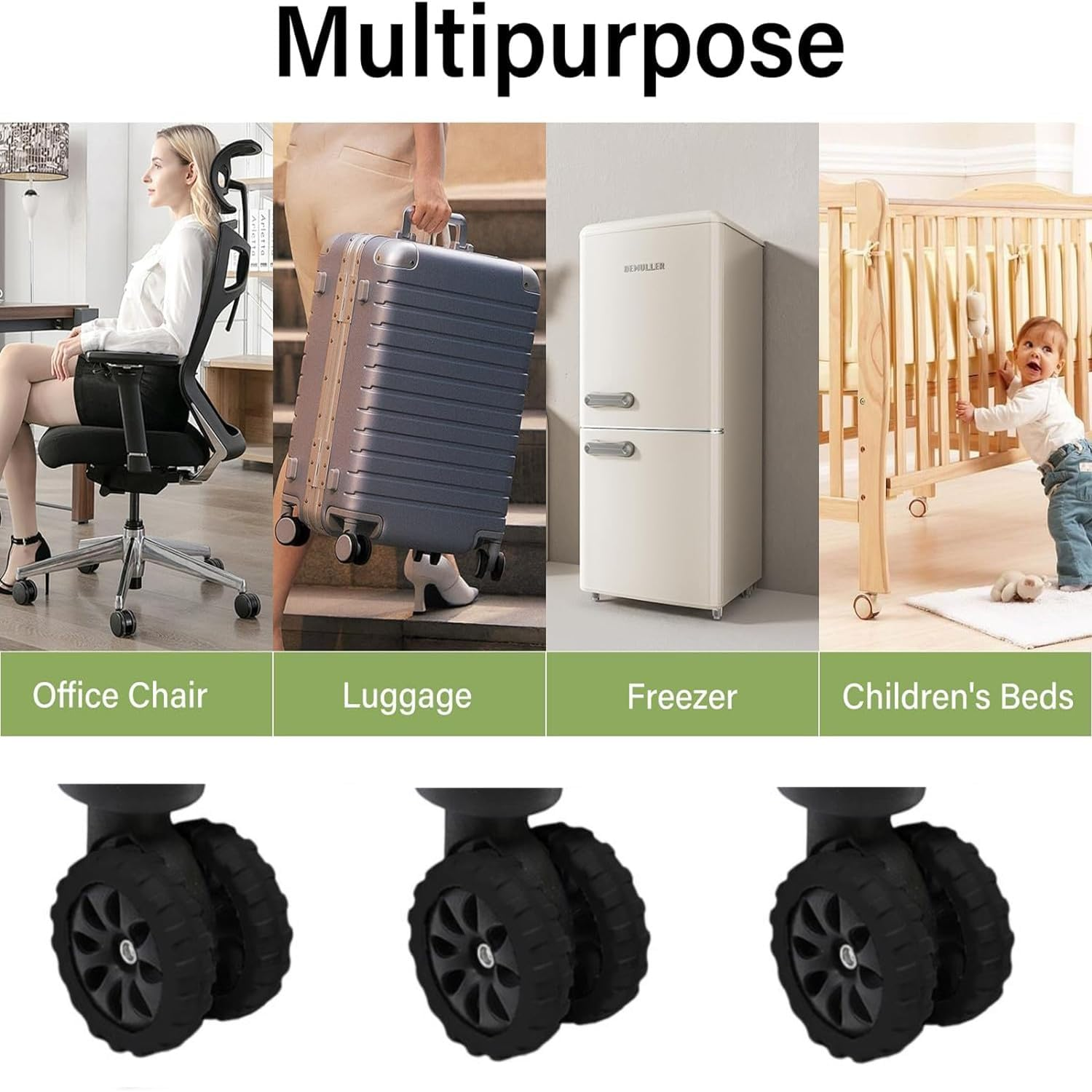 Elegance-Go Luggage Wheel Covers, Pack of 8 Silicone, Noise, Shock-Absorbing, Black, 5.5Cm X 5.5Cm X 1.5Cm image number 1