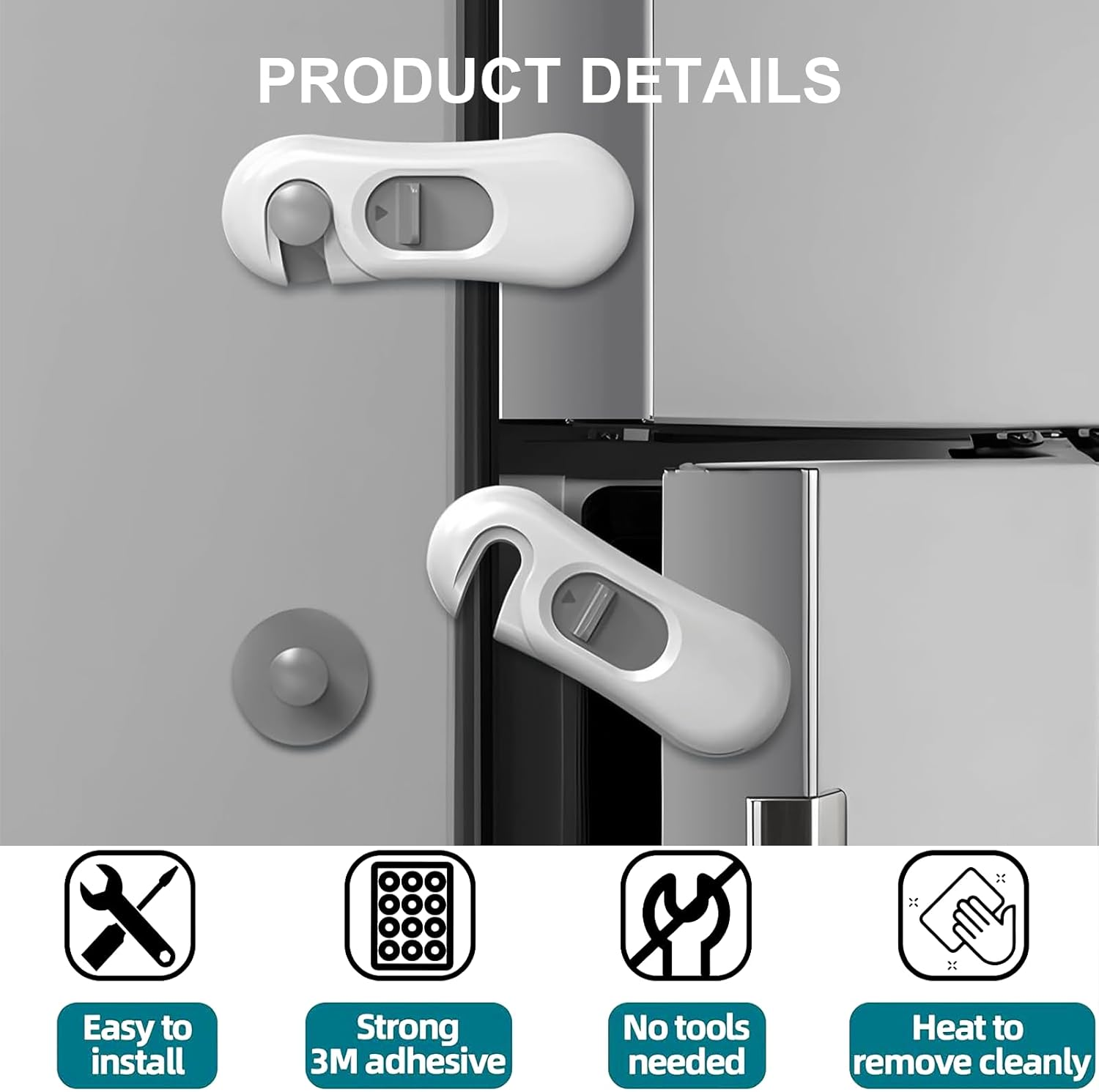 5-Pack Child Safety Cabinet Locks, Durable Baby Proof Fridge Locks with Easy-Grip, No-Tool Installation for Cupboards & Drawers image number 6