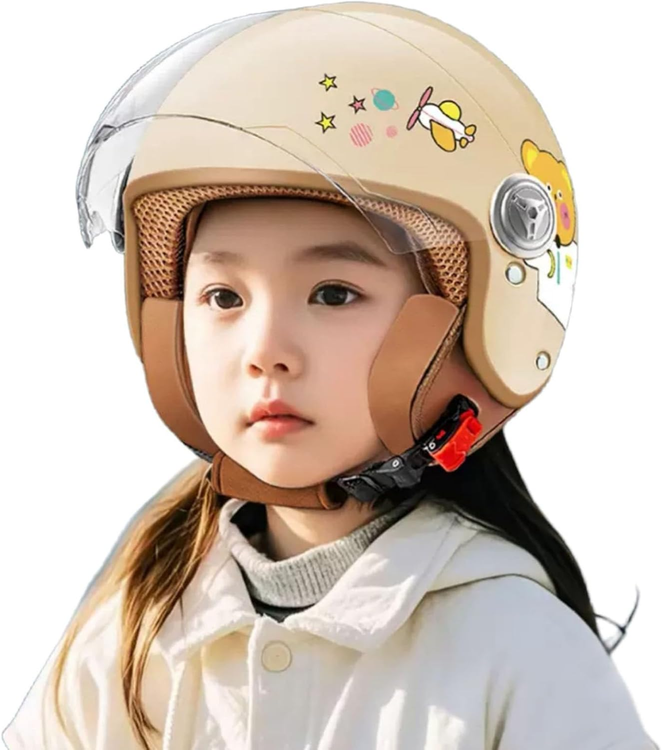 Motorbike Kids Hel-Met Scooter Hel-Met Jet Hel-Met with Visor, Girls Scooter Hel-Met Boy Moped Hel-Met, Quick Release Pocket, 45-55Cm, for 4 Years - 12 Years Kid