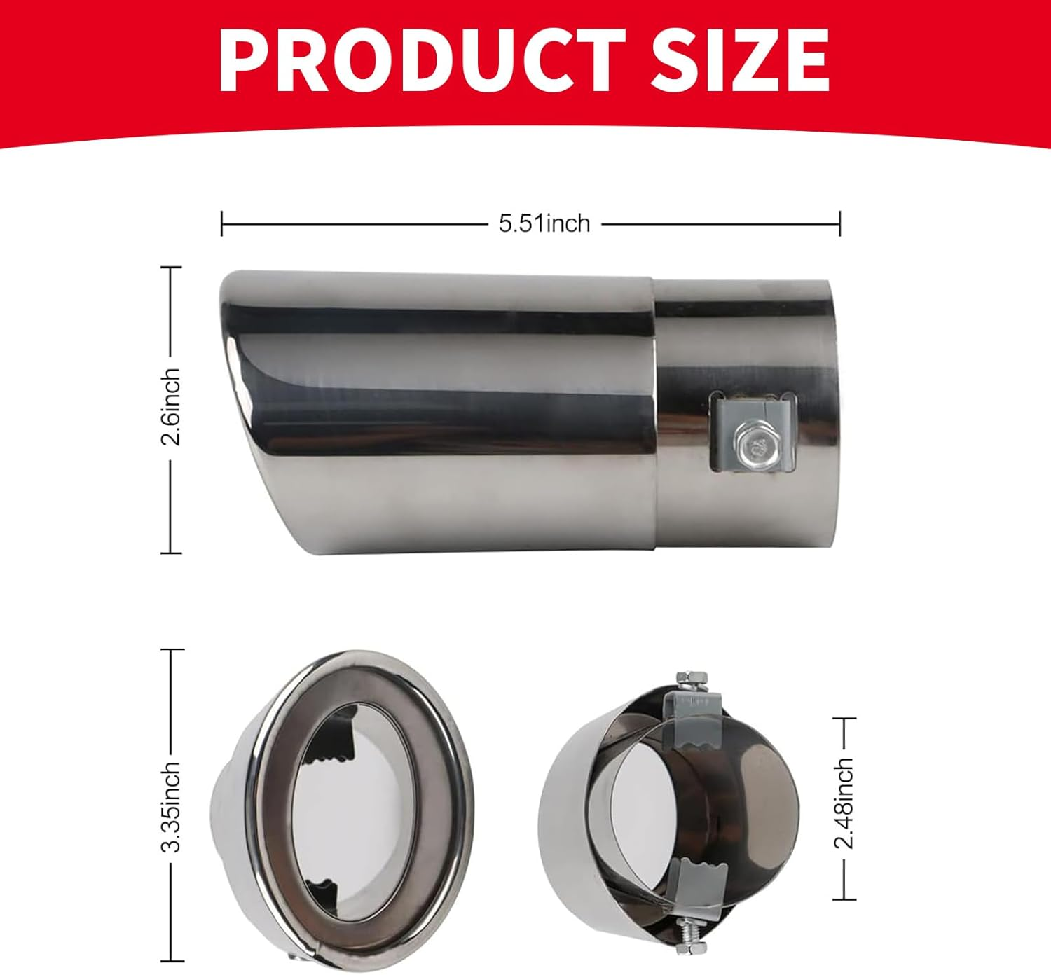 MAEZOE Universal Stainless Steel Car Exhaust Tip 2.5" to 3.3" Chrome Straight Tail Pipe Rust Resistant Easy Installation Fits Sedans Suvs Trucks image number 6