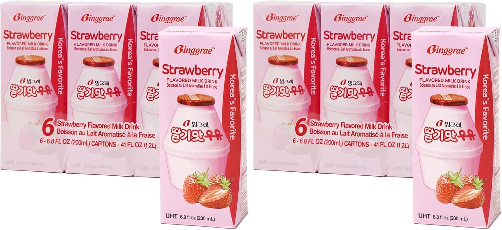 Binggrae Strawberry Milk Drink 200 Ml (Pack of 6) image number 2
