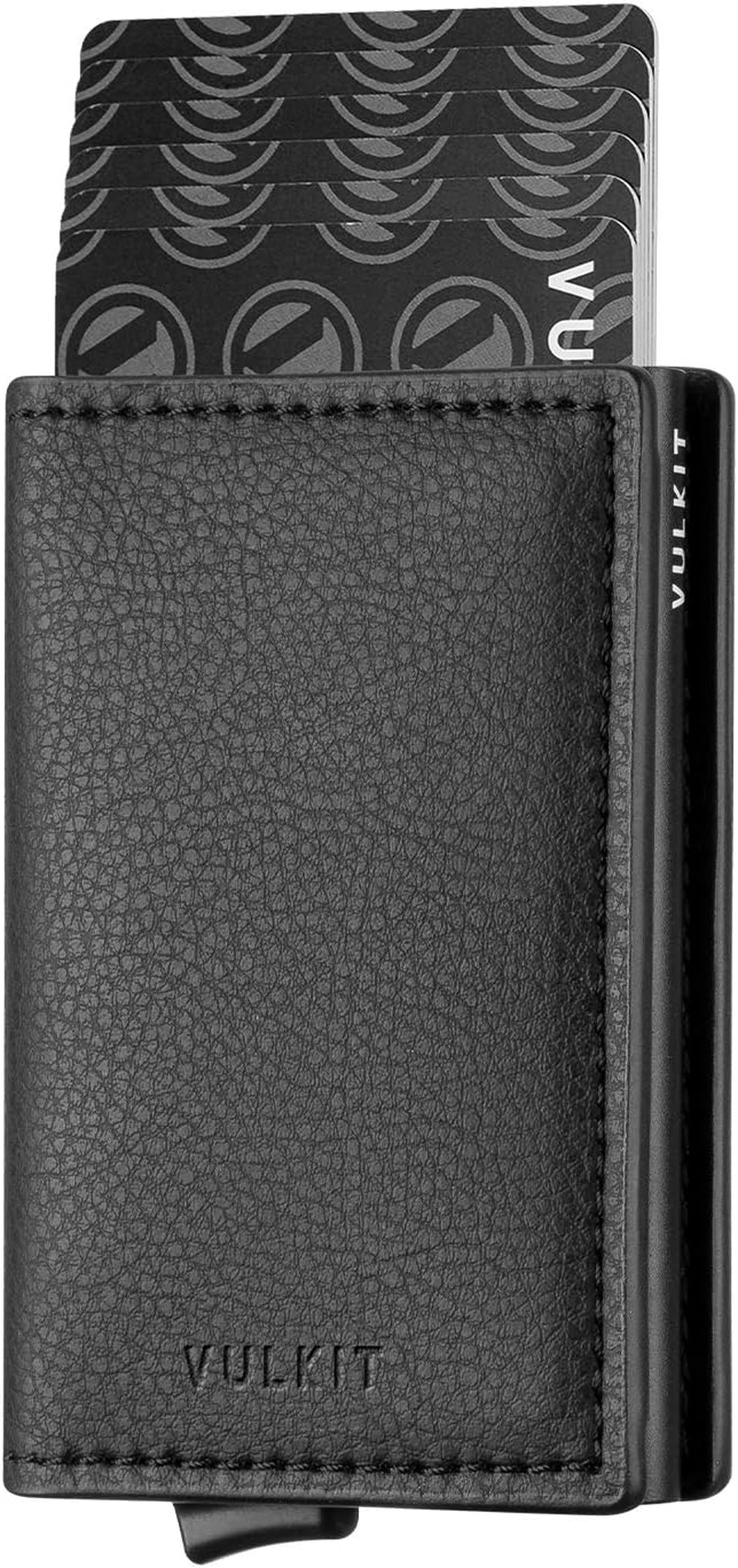 VULKIT Credit Card Holder RFID Blocking Leather Automatic Pop up Wallet Aluminum Slim Pocket Bifold Business Card Case