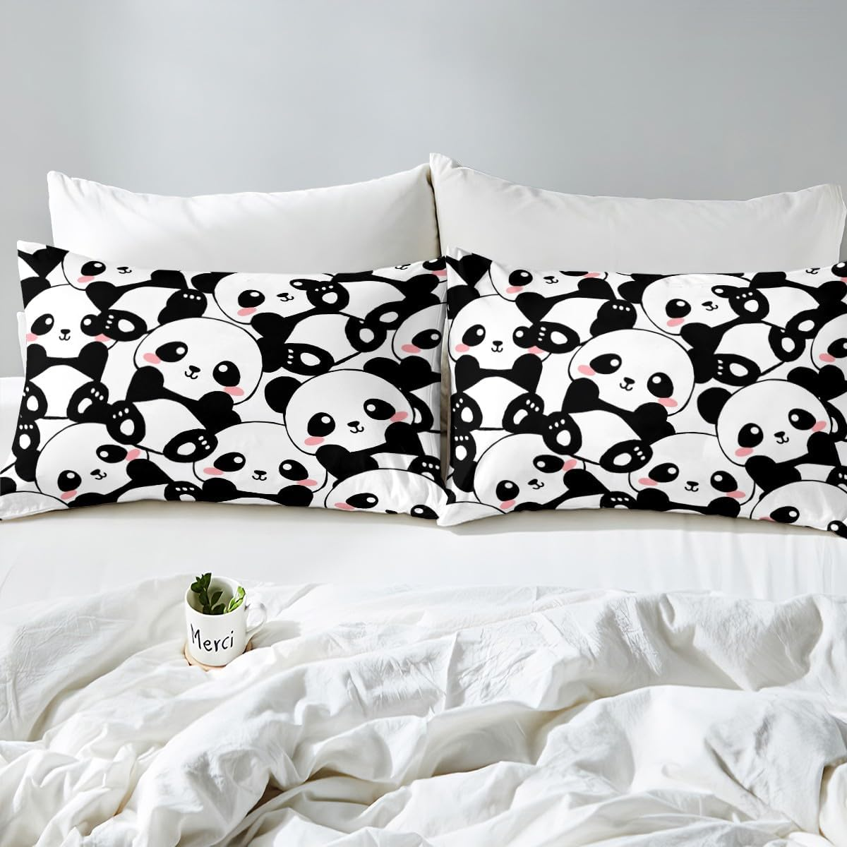 Erosebridal Kid Duvet Cover Twin, Cute Panda Bedding Set for Bedroom Decor, Kawaii Black White Bear Comforter Cover, Giant Panda Bedding Comforter Set, Cartoon Bedding Set for Childern Boys Girls image number 5