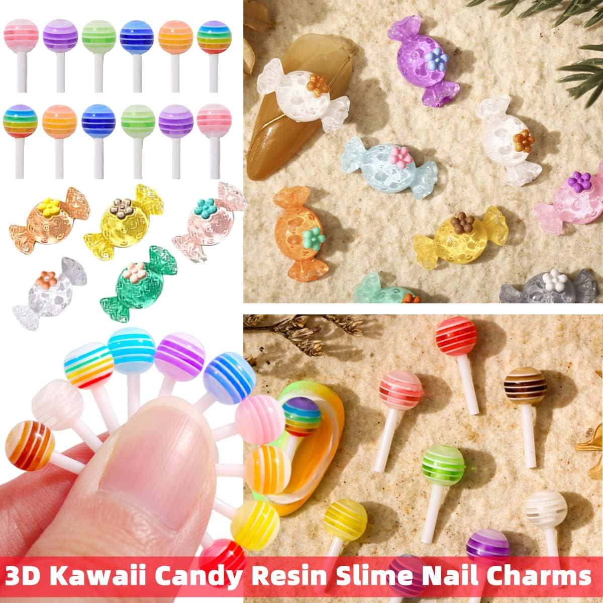 Edittime 200PCS Kawaii Colorful Resin Acrylic 3D Gummy Bear Multi-Sized Heart Star Nail Charms with 300PCS Snowflake Heart Star Slice (Multicolor5) - Multicolor5 image number 3