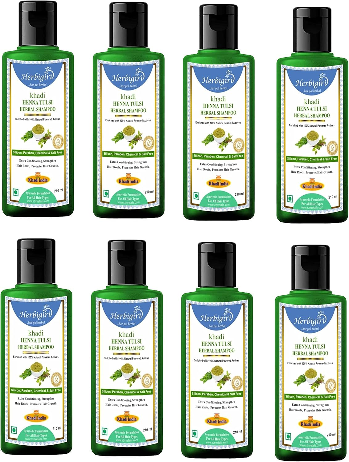Herbigiri Khadi Natural Henna Tulsi Herbal Shampoo 210Ml Pack of 6 image number 1
