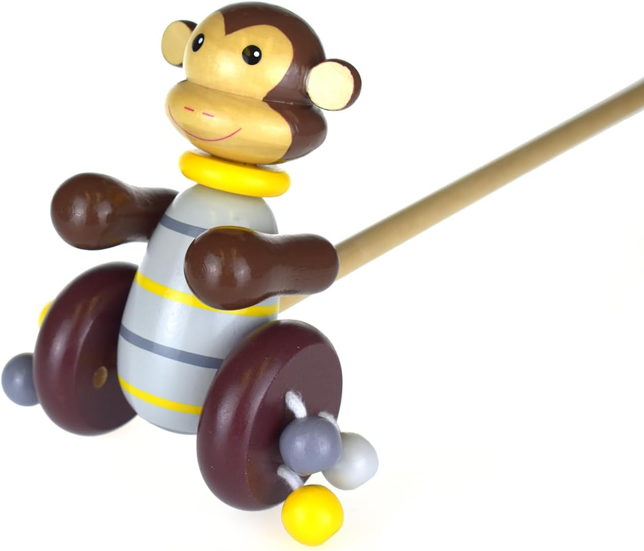Kaper Kidz Push-A-Long Monkey - Wooden Monkey Push Toy for Kids image number 2