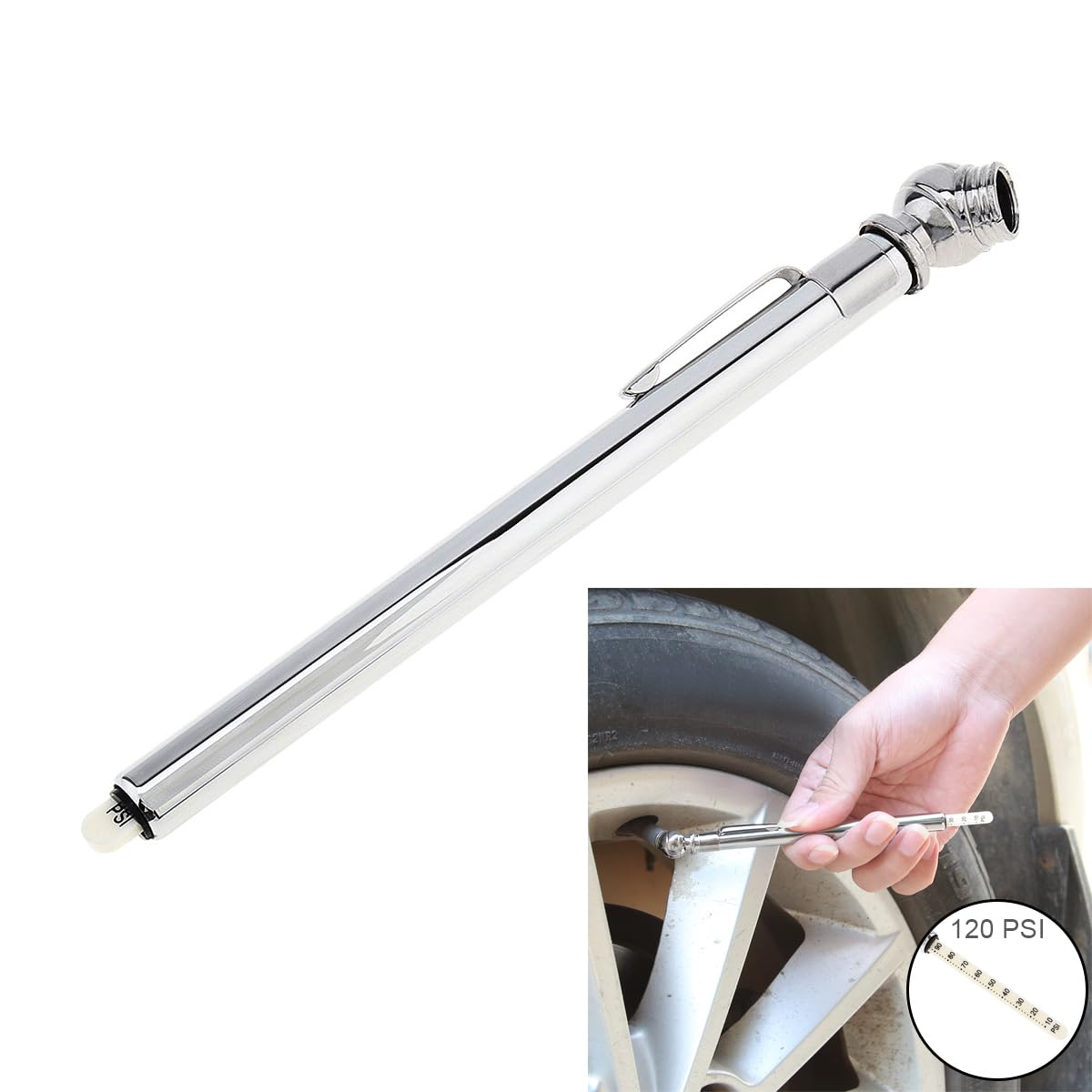 Windance 5 Pack Pencil Tire Pressure Gauge, 10-100PSI Heavy Duty Pencil Tire Pressure Gauge Stainless Steel Tyre Barometer Tools for Vehicles Truck Car RV ATV Motorcycle (Chrome) image number 5