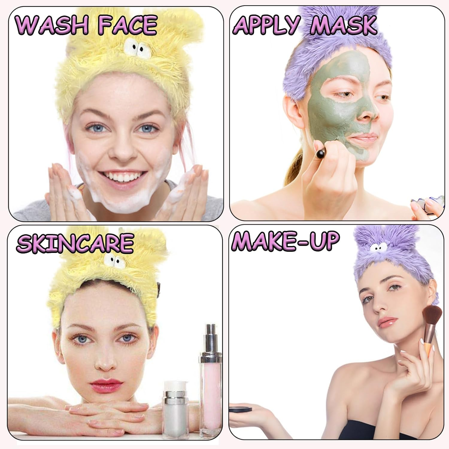 KASESSS 2-Piece Skincare & Spa Headband - Fleece Elastic Headbands for Women, Girls - Washing Face, Yoga, Sports