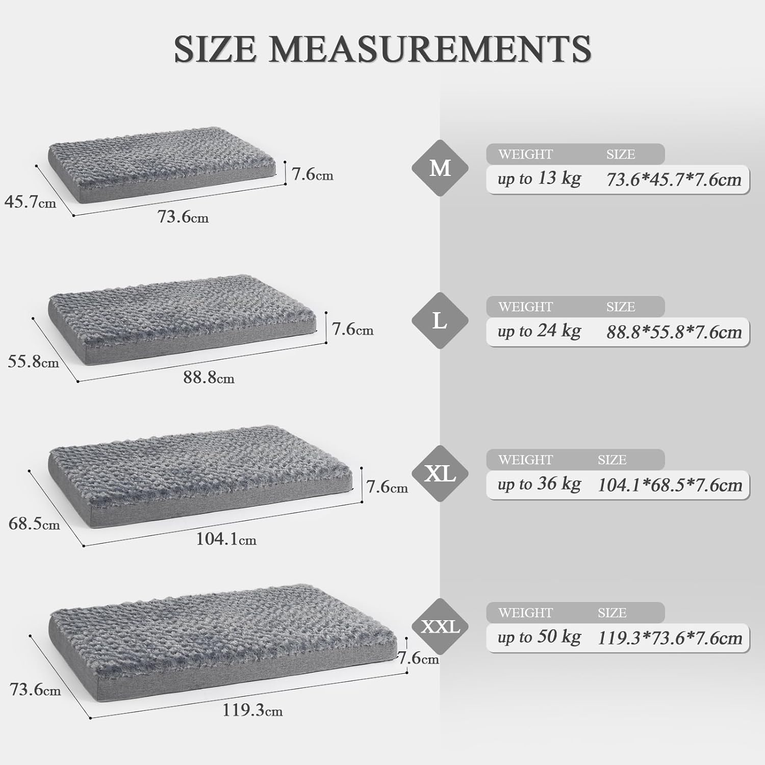 Sicilaien Dog Beds for Medium Large Dogs, Dog Crate Bed Washable Dog Bed Pad with Removeable Cover Faux Fur Surface, Orthopedic Pet Beds Dog Mattress Mat for Dogs up to 24KG, Grey, Large