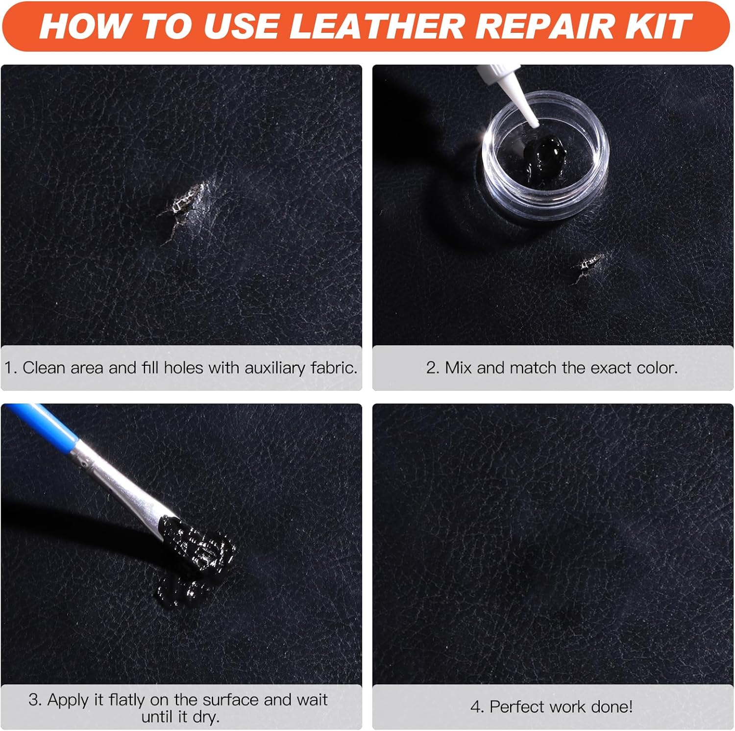 Grpoche Leather Repair Kit, 12 Colors Leather Vinyl Repair Kit for Furniture, Couches, Jacket, Sofa, Boat, Car Seat, Purse, Belt, Shoes, Scratch Filler Kit (12 Pcs Leather Repair Kit (20 ML) image number 4