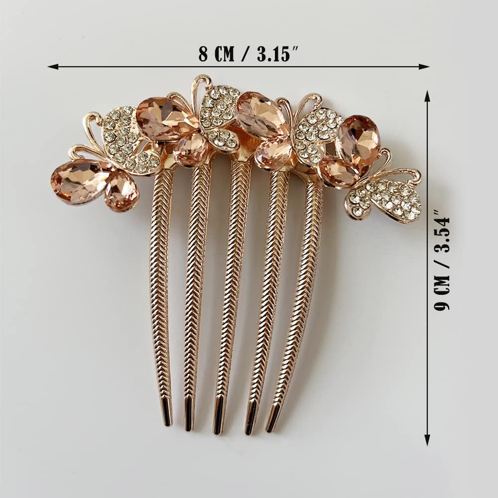 2 Pcs 5 Teeth Hair Side Combs Crystal Rhinestone Butterfly Twist Combs Decorative Hair Combs Rhinestone Hairpin Hair Accessories for Women image number 3