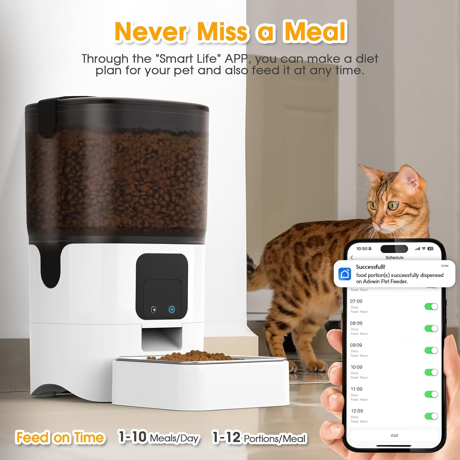 ADVWIN Automatic Cat Feeders Wifi, Cat/Dog Food Dispenser with App Control for Feeding, Smart Timed Pet Feeder with Alexa, 6L Auto Pet Feeder for Cat and Small Dog, up to 10 Meals per Day - App W/Camera image number 6