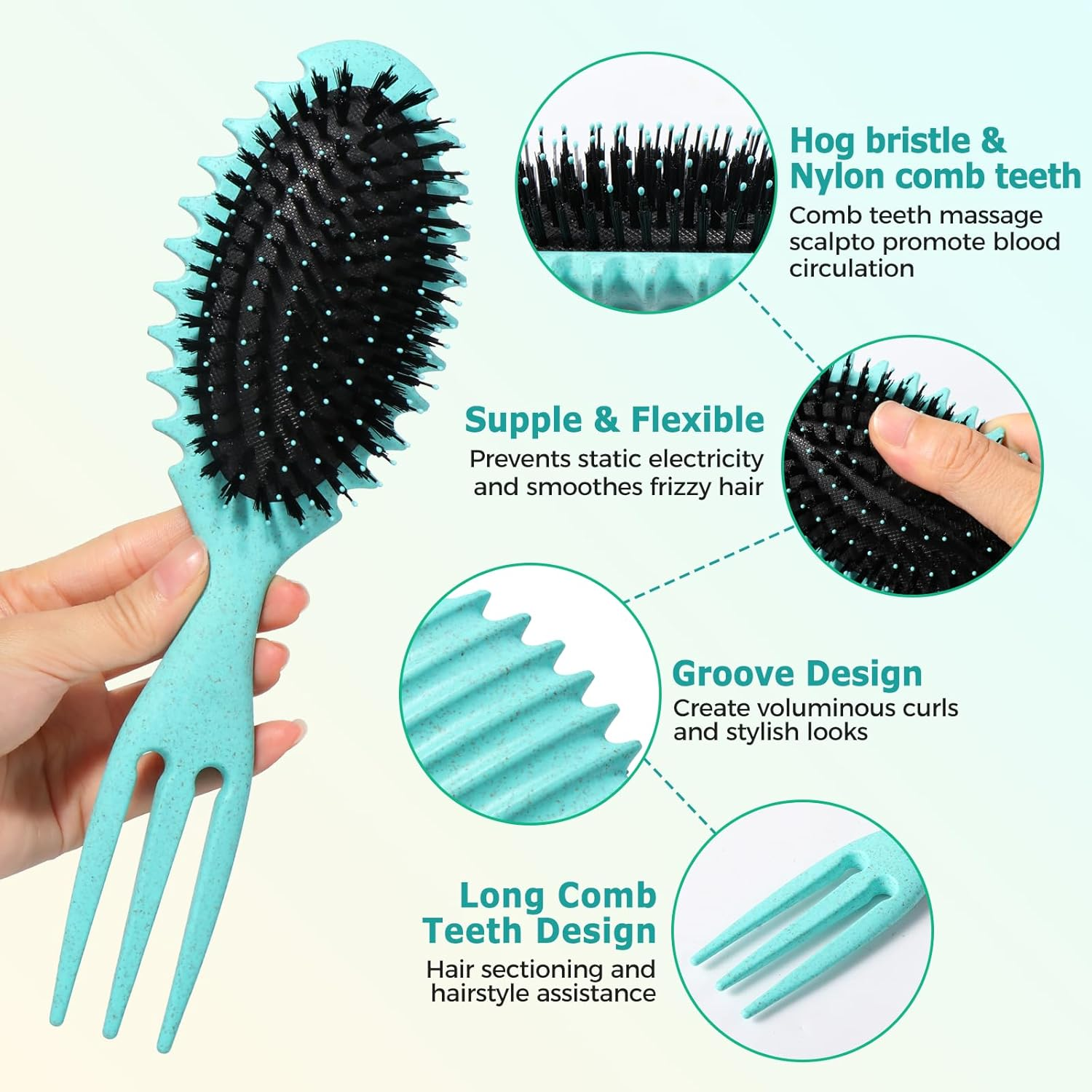 Vinabo Hair Brush, Hair Brush without Pulling, Detangling Brush, Suitable for Curls & Long Hair Hair Hair Brush for Wet and Dry Hair, Detangling Massage Brush image number 2