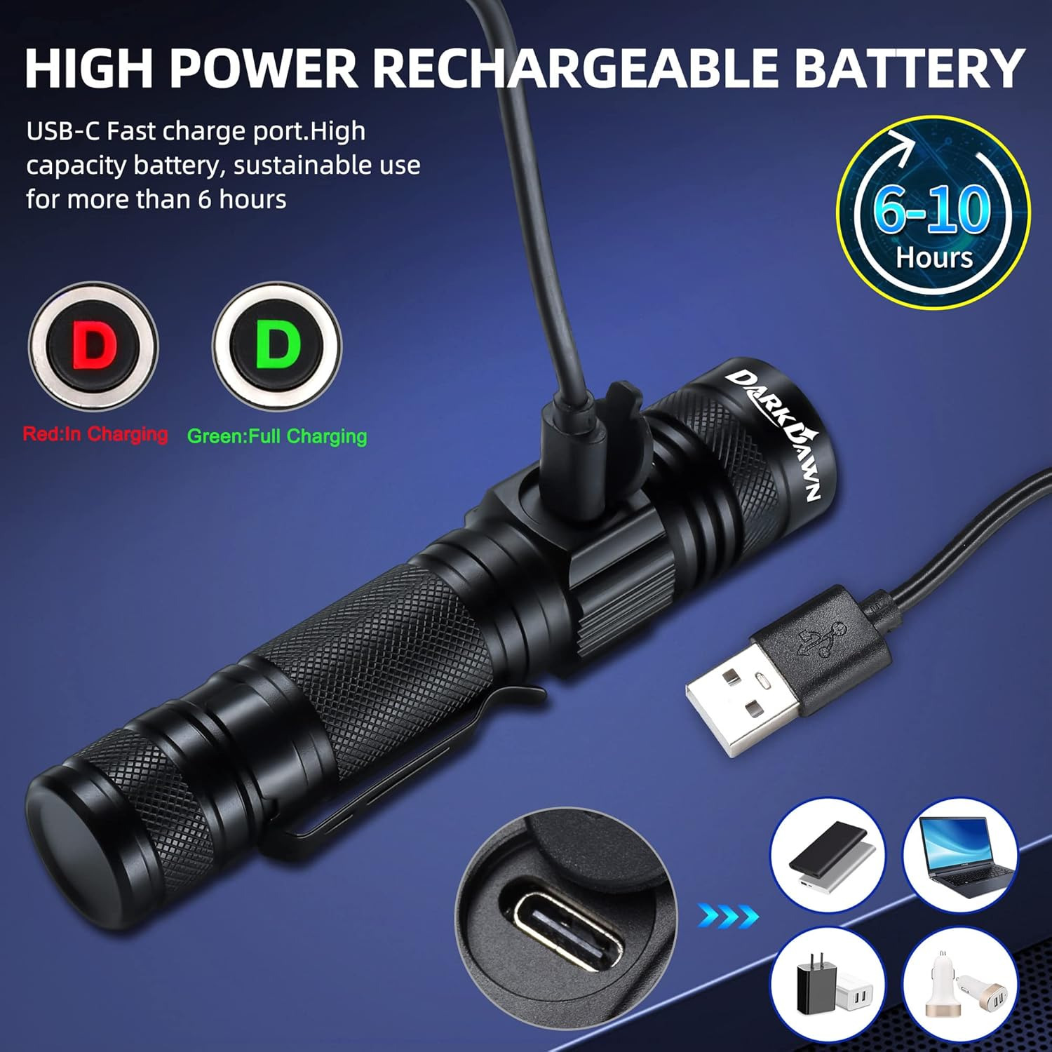 DARKDAWN UV Torches 365 Nm and 395 Nm Light USB Rechargeable Ultraviolet LED Black Light Woodsche Lamp, Mini Detector for Pet Urine, Stains, Uranium Glass, Amber, Resin Hardening, Pack of 2 image number 2