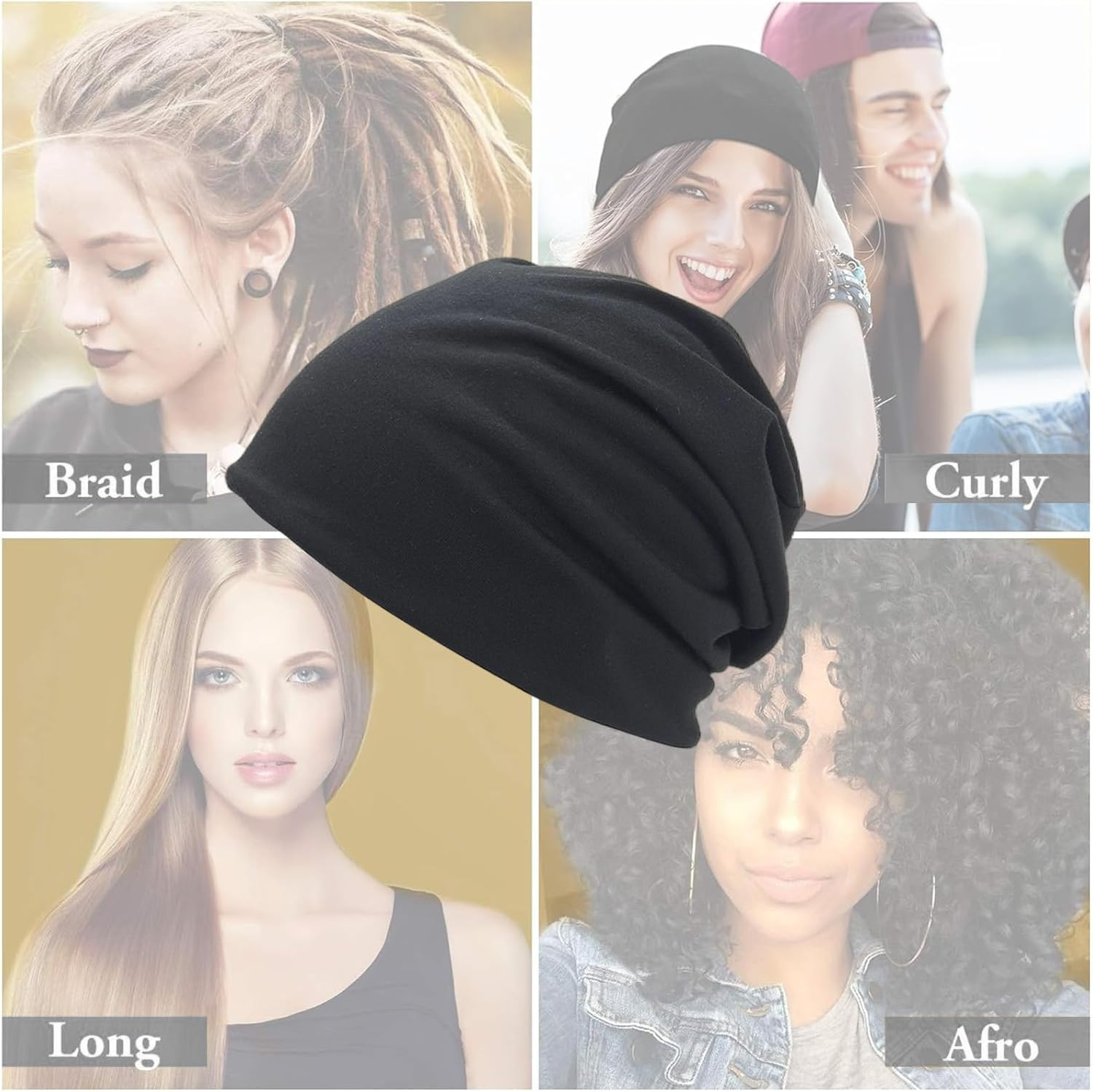 Tzylomirx 2 Pack Cotton Slouchy Beanie Hats - Breathable Lightweight Skull Cap for Men & Women, Stretchy Unisex Outdoor Beanie for Running Cycling Hiking, Breathable Chemo Hats Black image number 4