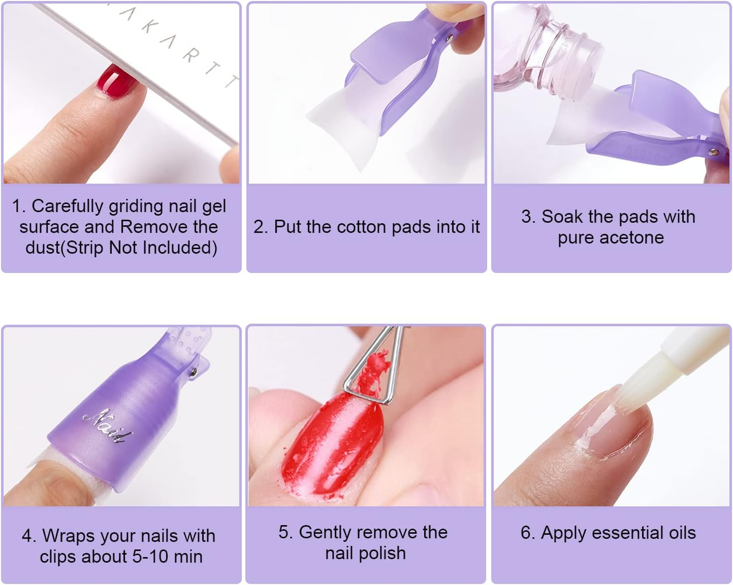 Makartt Gel Nail Polish Remover Clips Kit,With Double Ended Metal Cuticle Pusher,20 Pcs Plastic Resuable Finger and Toe Nail Clips for Removal Acrylic Nail Art Gel Polish Soak off Cap Clip - Rose image number 2