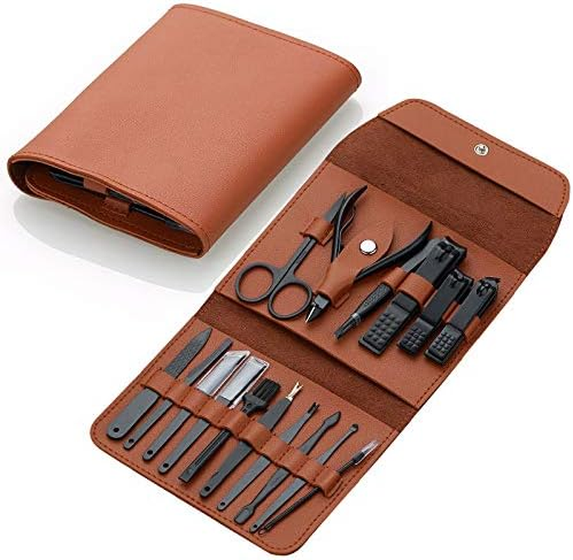 16 Pieces Manicure Set, Pedicure Kit, Nail Clippers, Stainless Steel Professional Personal Care Tool Kit, Nail Tools with Brown Leather Case, Gifts for Men image number 6