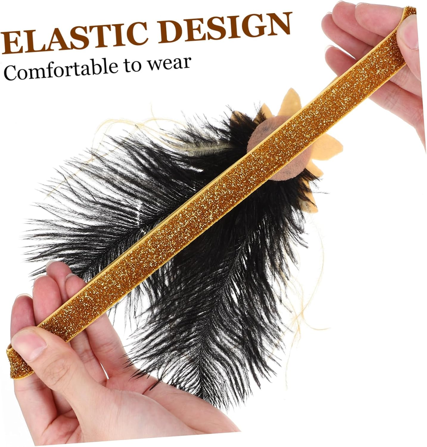 FONDOTIN Vintage Flapper Headband with Golden Feathers and Rhinestones, Elastic Hair Accessory for Women, Suitable for Years Parties, Weddings and Costume Parties image number 2