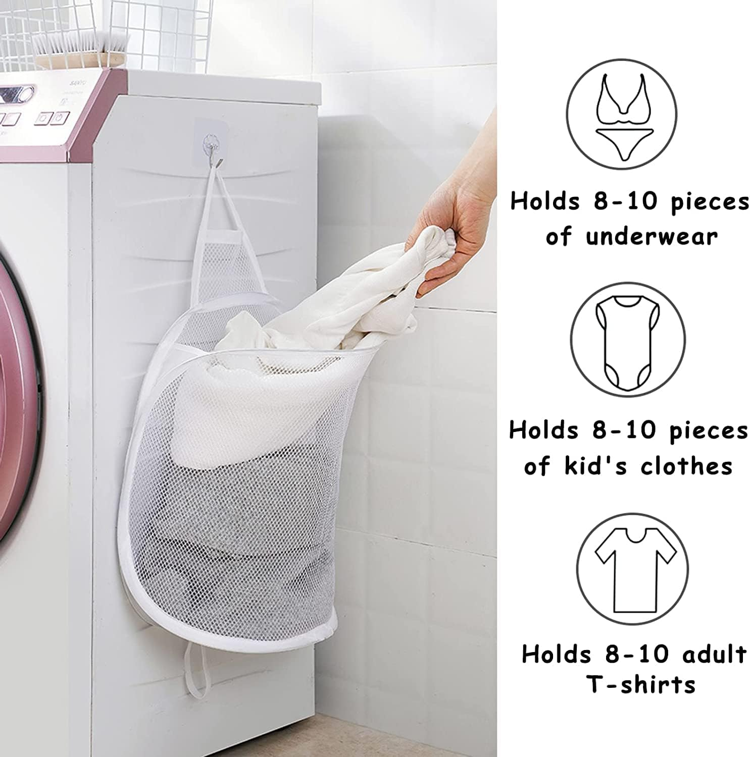 Hanging Laundry Hamper Mesh Laundry Basket Foldable Hamper Collapsible Dirty Clothes Hamper Wall Mounted Storage Bag image number 4