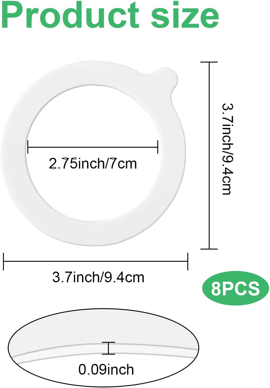8 Pcs Replacement Silicone Seals, Funcyboo 3.7 Inch Silicone Jar Gaskets Silicone Replacement Gasket Airtight Silicone Seals Rings for Mason Jar Fits Most Sizes(White) image number 6