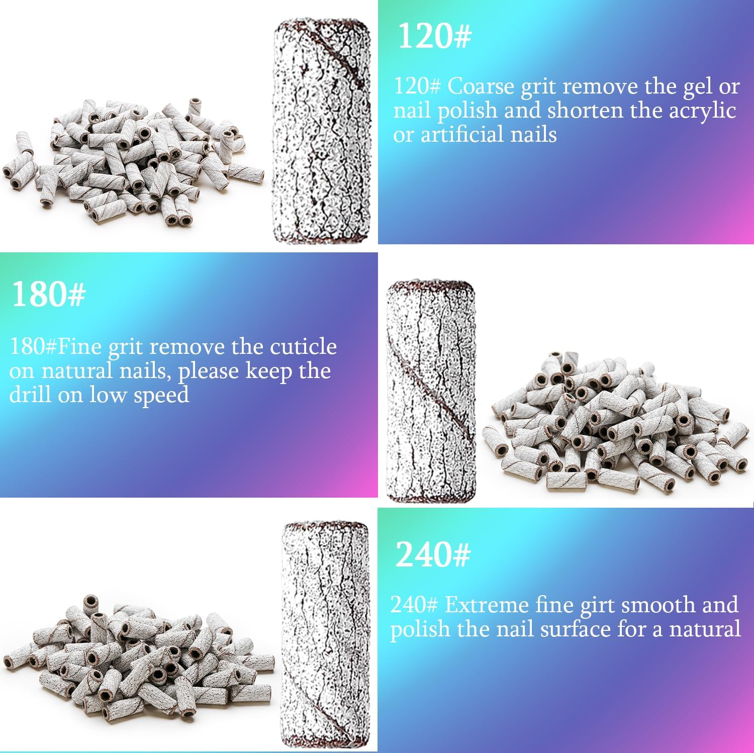 ERUIKA 100Pcs Nail Drill Bits Small Sanding Bands with Upgrade 3.1Mm Mandrel Bit, 240 Extra Fine Grit Nail File Sanding Bands for Acrylic Nails Gel Removing Shaping Manicures and Pedicure(Zebra,240) image number 7