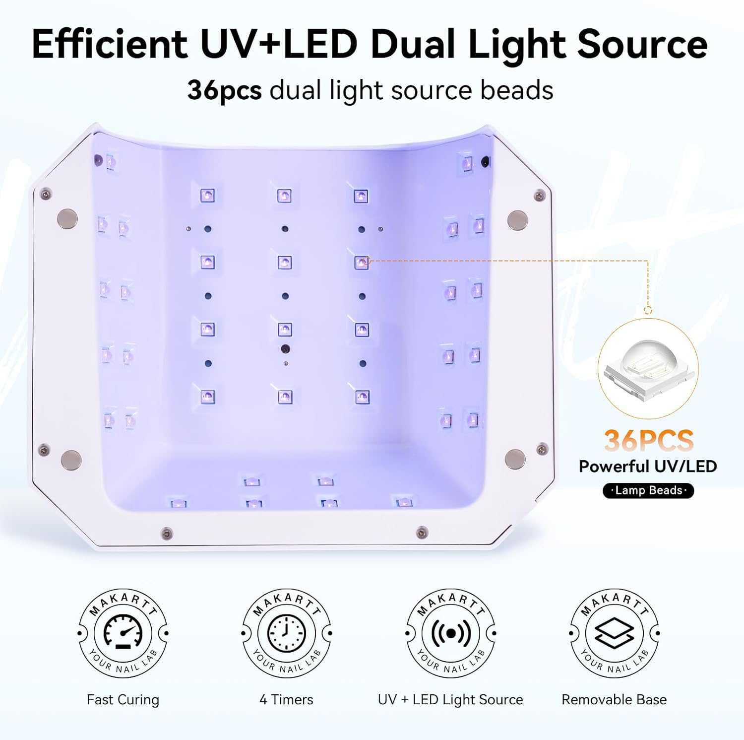 Makartt UV LED Nail Lamp: UV Light for Gel Nails Rechargeable Aurora 36W Gel Lamp with 4 Timers & Auto Sensor Professional Fast Curing Cordless Nail Light for Home Salon Manicure image number 3