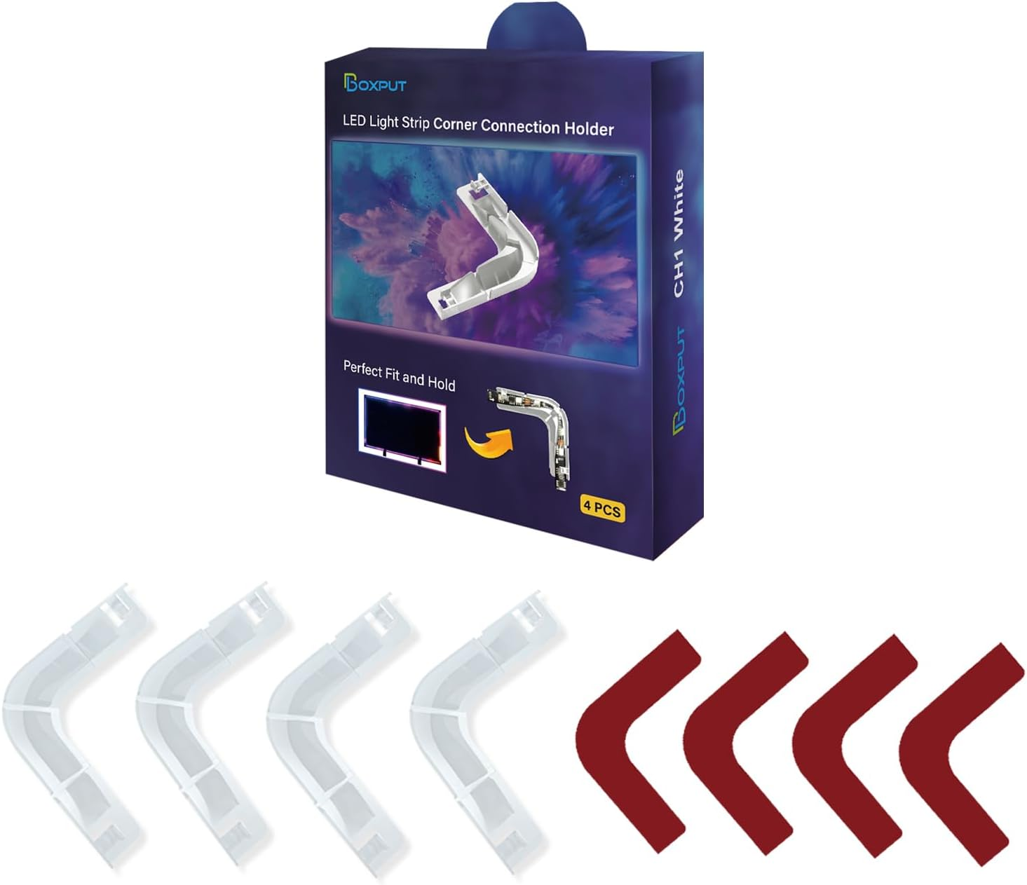 BOXPUT LED L Shaped Corner Bracket Light Strip Connectors Replacement LED Lighting Adapter, Installation Clip for 8Mm to 12Mm LED Strips CH1 (Black)