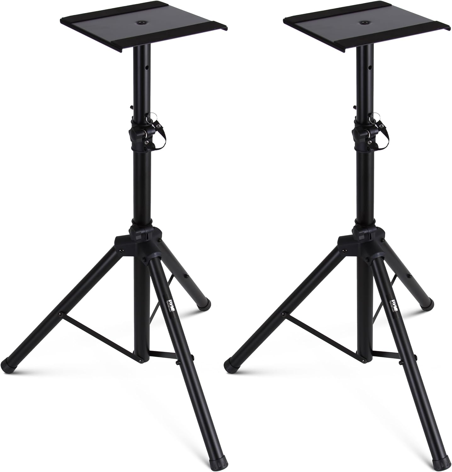 Pyle Dual Studio Monitor 2 Speaker Stand Mount Kit - Heavy Duty Tripod Pair and Adjustable Height from 34.0&rdquo; to 53.0&rdquo; W/Metal Platform Base - Easy Mobility Safety PIN for Structural Stability PSTND32