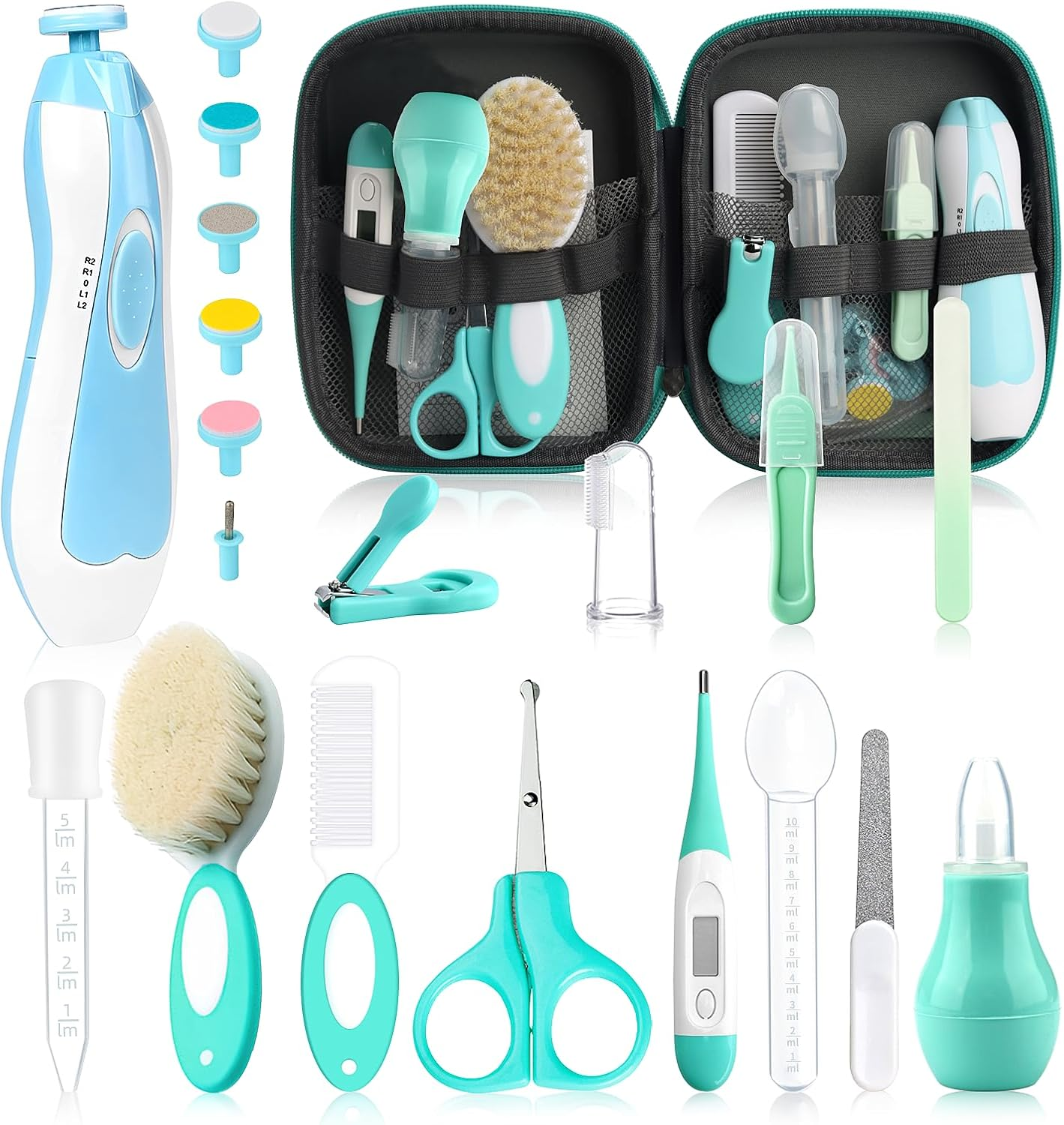 Baby Healthcare and Grooming Kit with Nail Clippers, Scissors, Infant Grooming Kit for Newborns (18 in 1, Green)