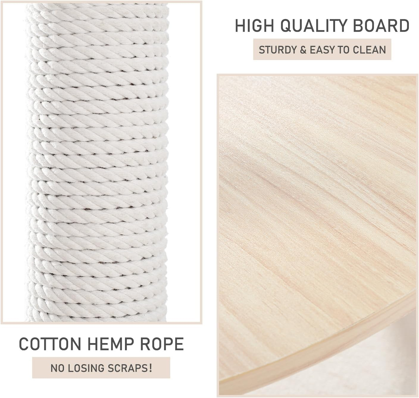 PAWZ Road Wooden Cat Tree for Indoor Large Cats, 124.5Cm Modern Cat Tower with 4 Cotton Rope Covered Scratching Posts, 6 Wood Posts, Super Large Platform and Pompom image number 5