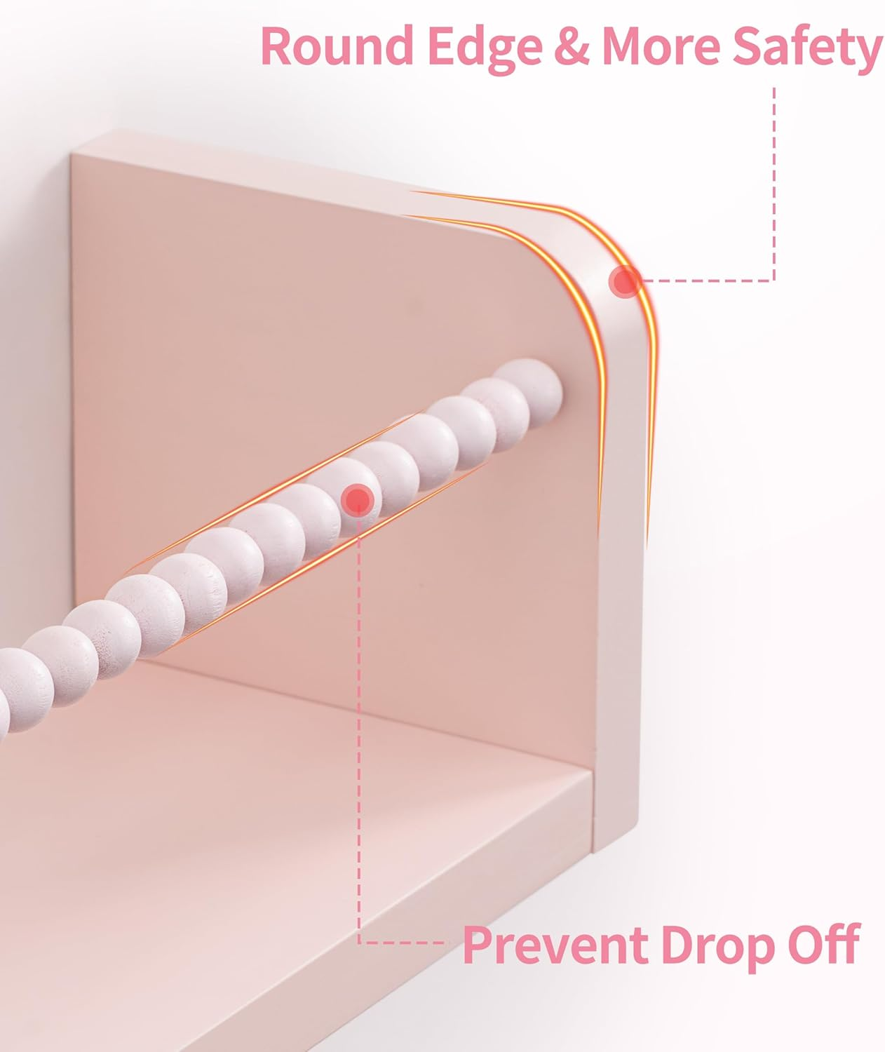 Nursery Book Shelves, Set of 3 Kids Bookshelves Natural Wood Wall Mount Organizer with Towel Bar Hanging Nursery Decor for Kids Room, Playroom, Bedroom and Kitchen, Pink image number 5