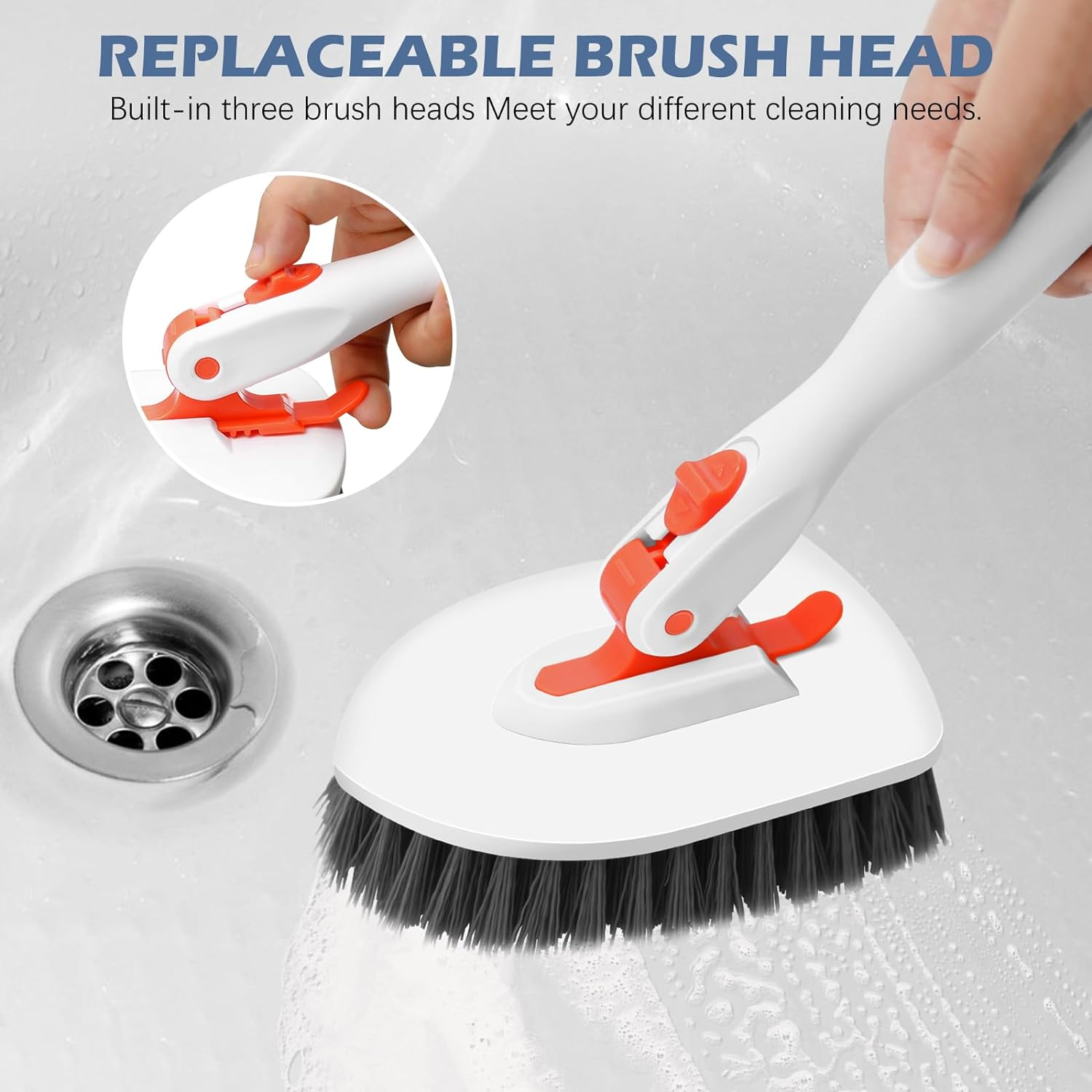 Setsail Floor Scrub Brush, 3-In-1 Tile Tub Floor Scrubber with 52-Inch Adjustable Long Handle Shower Cleaner Brush and 3 Detachable Replacement Brush Heads for Cleaning Bathroom Kitchen Walls Tub Tile image number 3