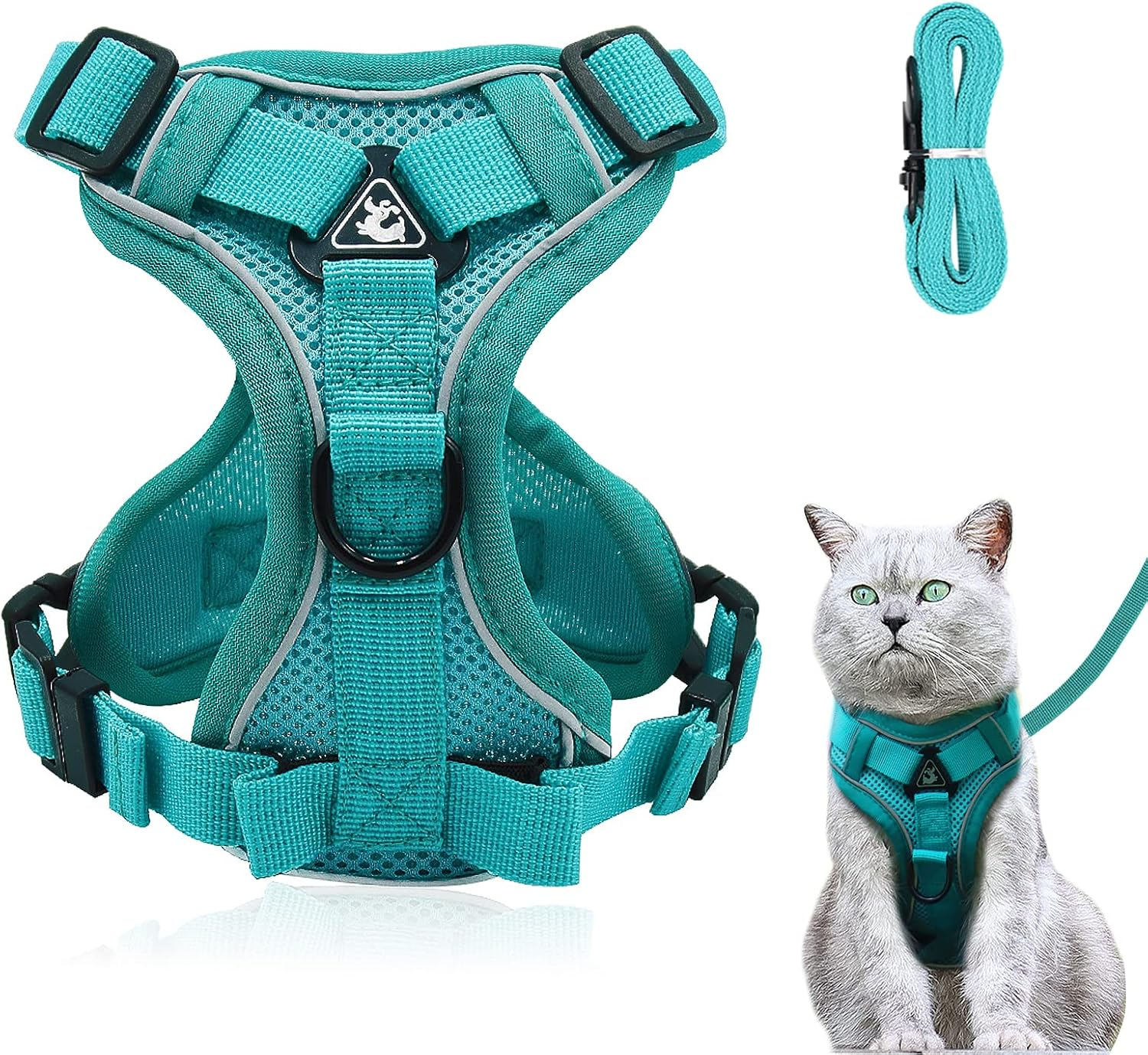 Cat Harness and Lead Set, Adjustable Kitten Harness and Lead Set with Reflective Strips Escape-Proof, Cat Vest Harness with Leash Sets for Cats Dogs Pets Walking (Lake Blue, S) image number 6