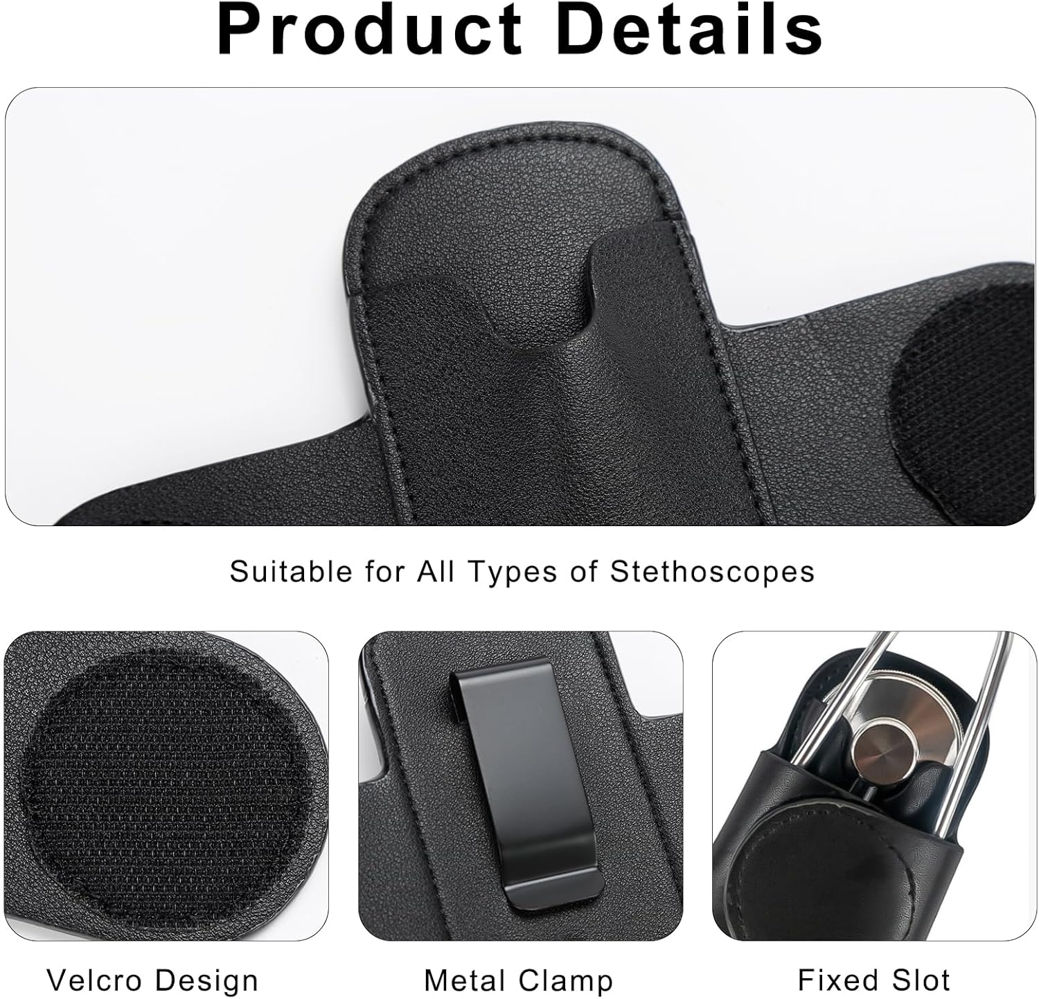 Leather Stethoscope Holder Hip,Black PU Leather Lightweight Universal Clip-On Stethoscope Hip Holder, Universal for Physicians and Nurses image number 3