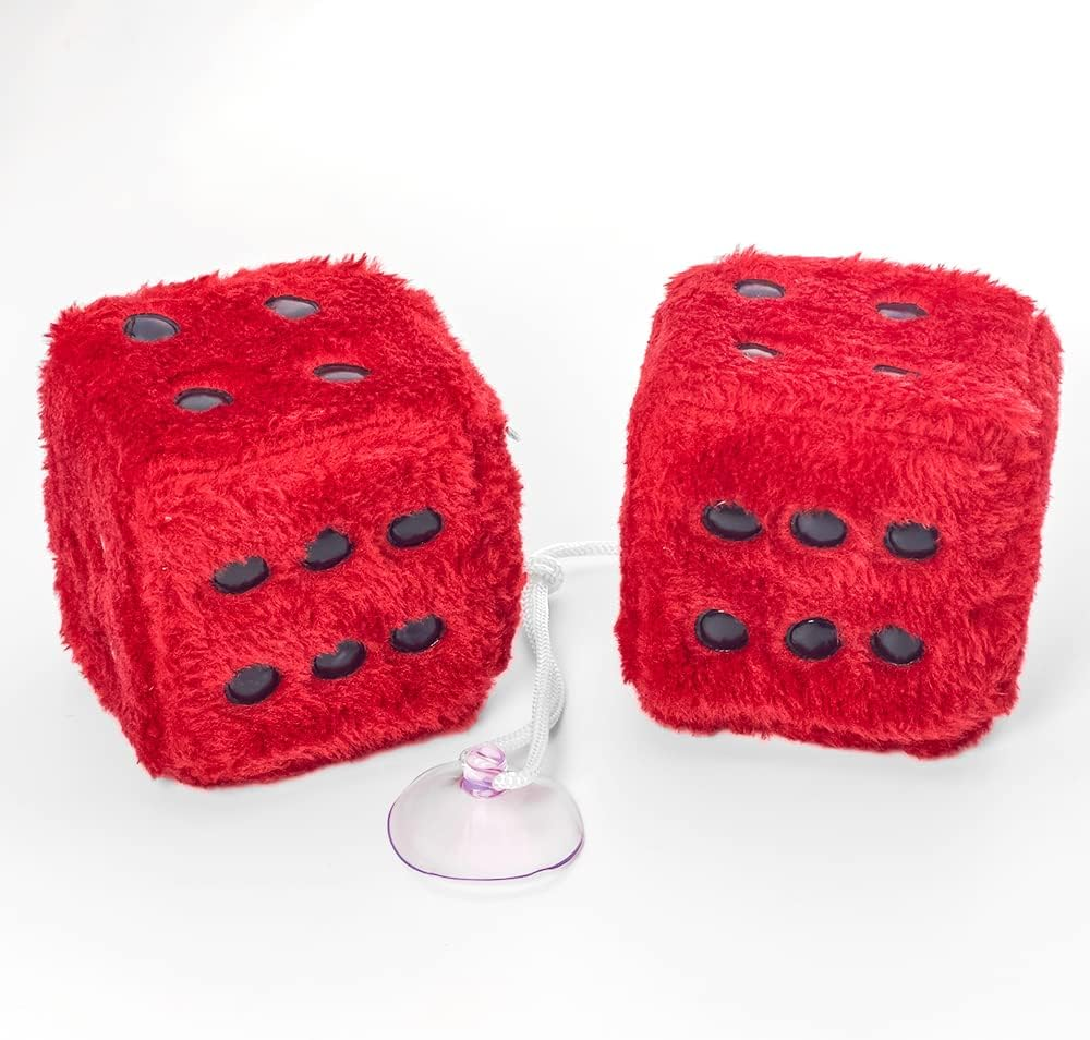 Fuzzy Plush Dice for Car Mirror, Pair of Retro 3&rdquo; Red Dice with Black Dots for Car Interior Hanging Ornament Decoration image number 2