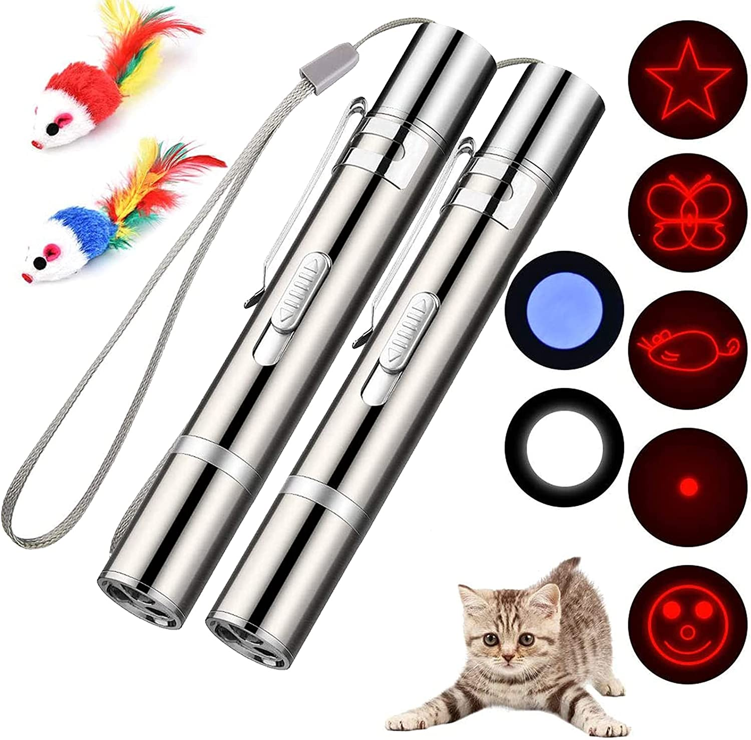 Cat Toys for Indoor Pets,Laser Pointer for Cats Dogs,Interactive Pet Toy, Rechargeable,Make Your Pet Play with You (2 PCS) image number 1