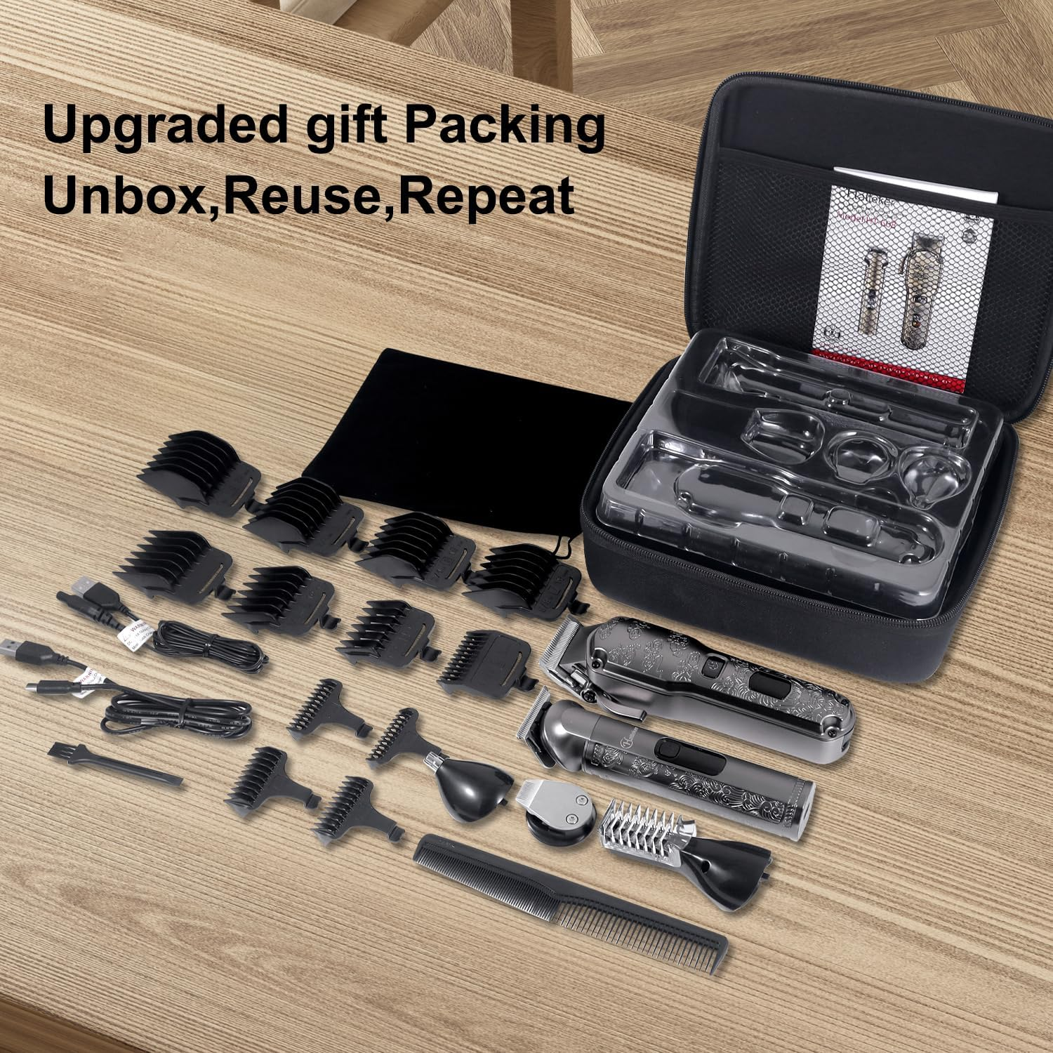 Hatteker Professional Hair Clippers for Men Beard Trimmer Clippers Set Waterproof T-Blade Trimmer Cordless Grooming Kit Nose Body Hair Barber Clippers Hair Cutting Kit image number 5