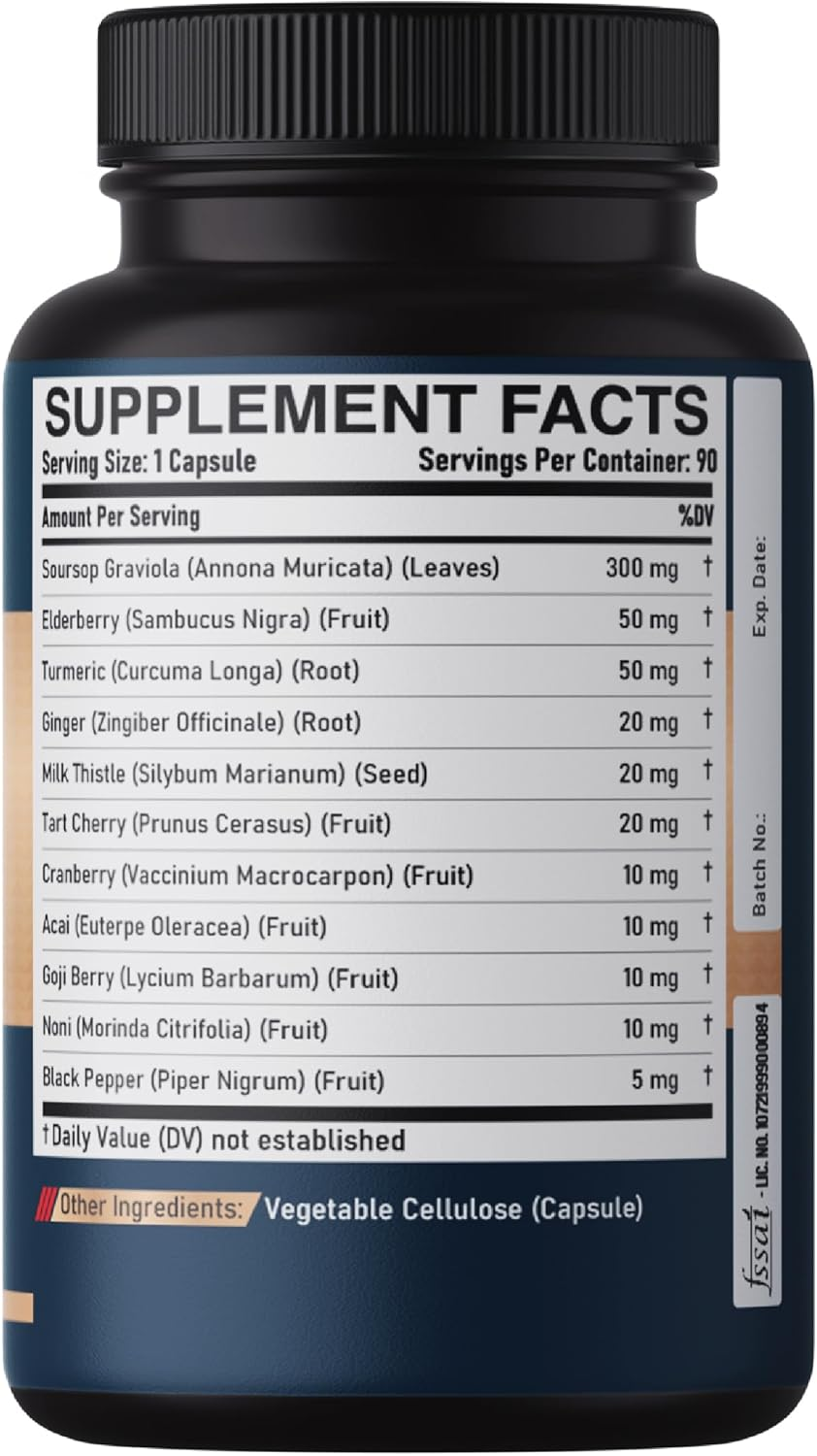 11In1 Soursop Graviola Capsules up - with Elderberry, Turmeric, Milk Thistle & More - 90 Capsules Supplement image number 4