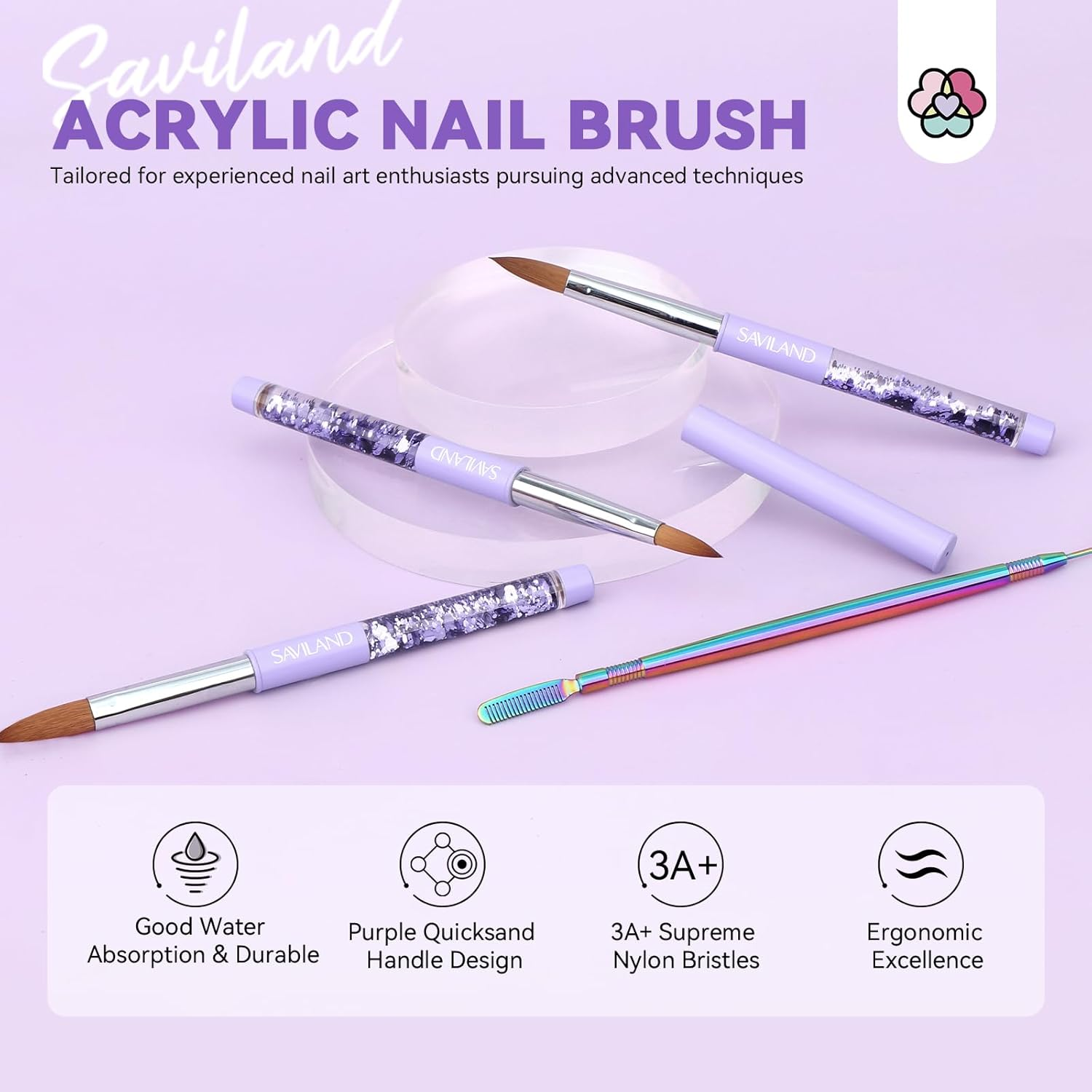 SAVILAND Kolinsky Acrylic Nail Brush Set: Size 6,10,14 Professional Nail Brushes Cleaner Manicure Tool for Acrylic Application Acrylic Powder Nail Extension 3D Nail Carving for Nail Art DIY image number 2