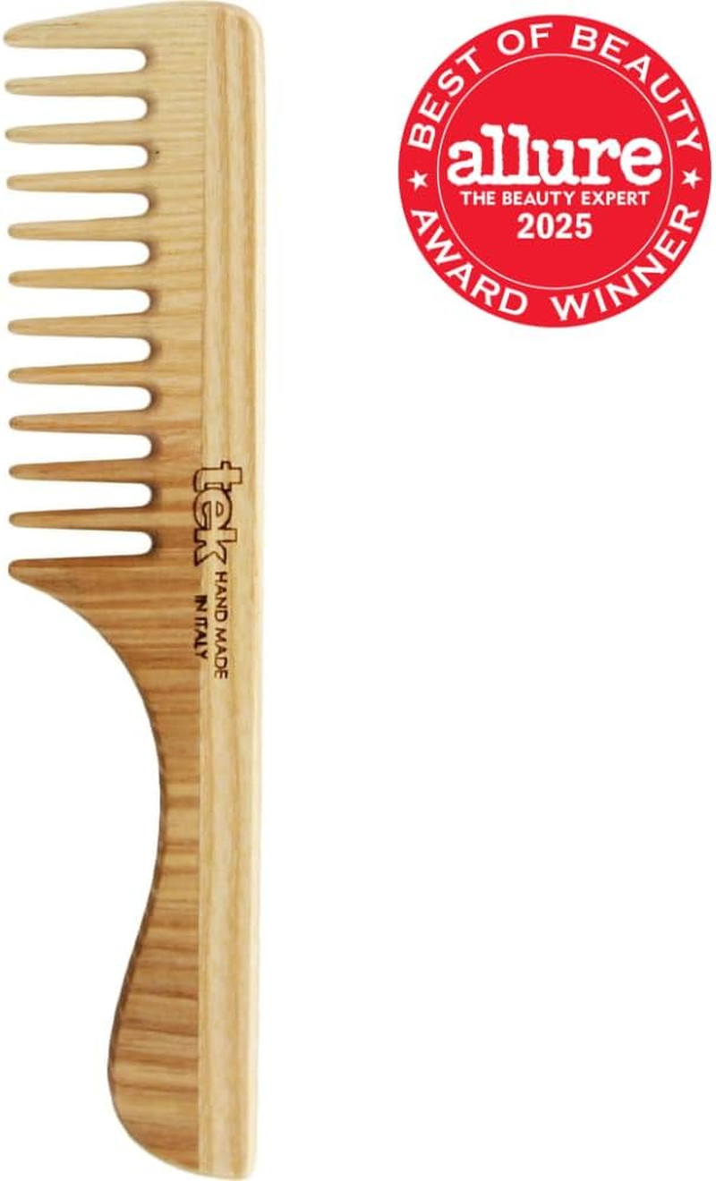 Wide Tooth Ash Wood Comb with Handle - Tek image number 5