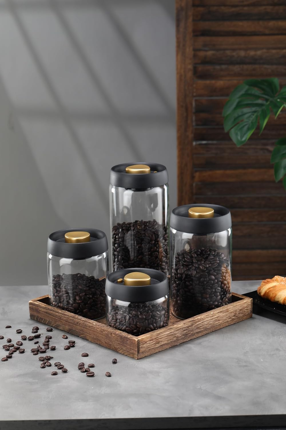 LOEZ Coffee Bean Storage Container Airtight, Lid Sealed with Press-Down Vacuum, Borosilicate Glass Coffee Canister, Food Storage, Coffee Bar for Ground Coffee, Tea, Beans, Spices (Transparent 60.9Oz) - Extra Large - Gray image number 6