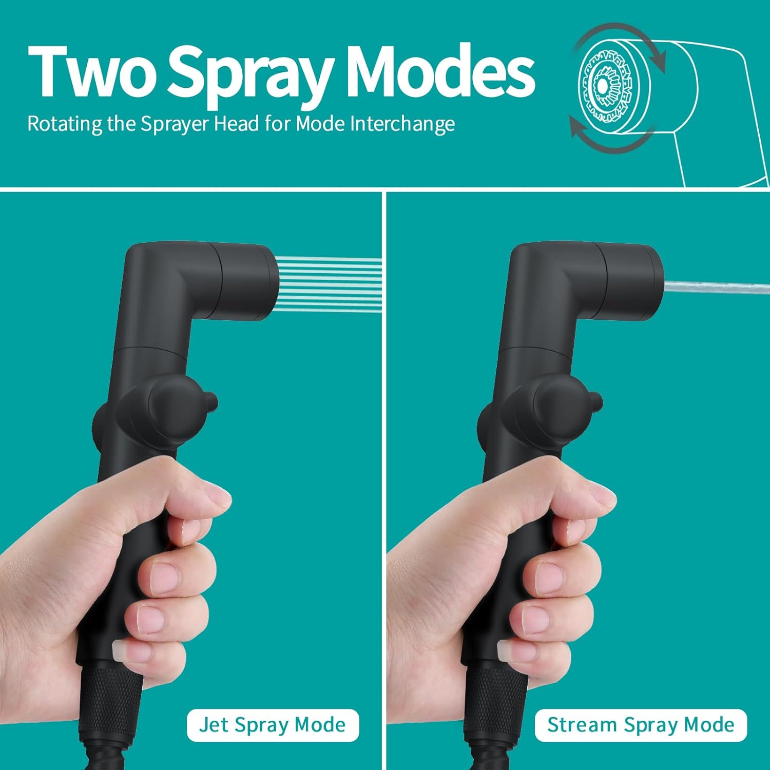 MIAOHUI Handheld Bidet Sprayer for Toilet, Muslim Shower, Cloth Diaper Sprayer, Health Faucet, Bum Gun with Hose and Holder, Wall or Tank Mount (Black) image number 1