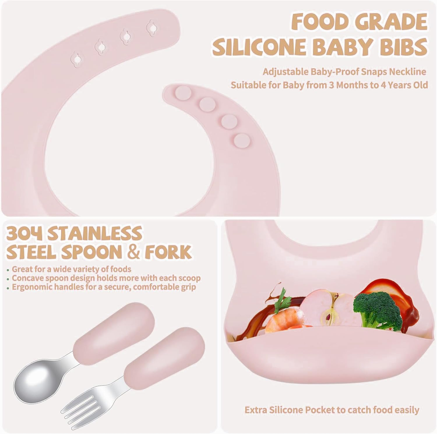 6-In-1 Stainless Steel Baby Feeding Set，Contain Deep-Divide Toddler Plates, Bowls, Cup, Utensils & Bib &ndash; Bpa-Free 304 Steel + Silicone Suction &ndash; Dishwasher Safe ﻿