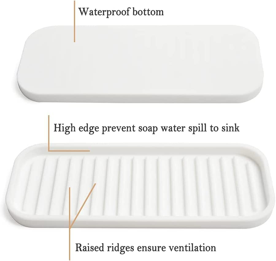 2 Pack Silicone Sponge Holder, Kitchen Soap Tray, Dish Caddy, Heat Resistant, Quick Dry, Multi-Functional, White, Rectangular, Silicone image number 2