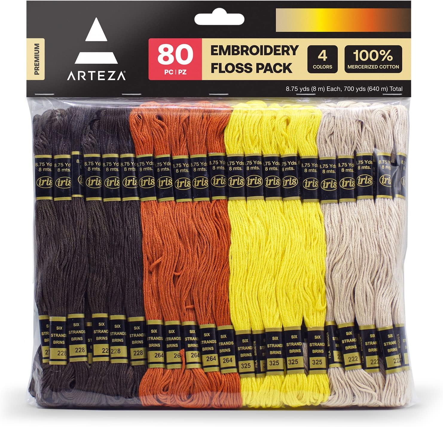 Arteza Embroidery Thread Pack &ndash; 80 Skeins of Embroidery Floss, 20 Each of Red, Pink, Purple & Violet &ndash; 100% Mercerized Cotton Friendship Bracelet String &ndash; Cross Stitch Supplies, 700 Yards per Pack