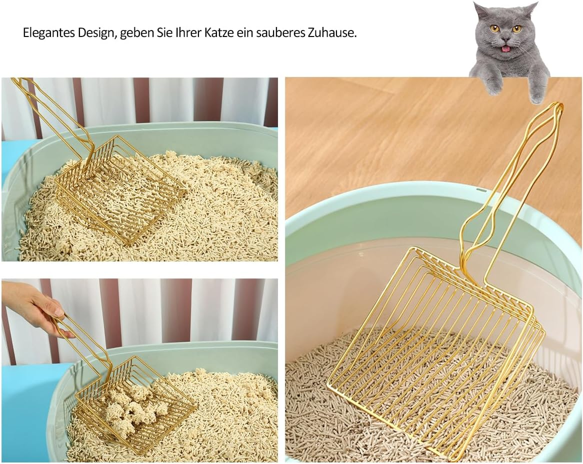 Cat Scoop for Cat Litter, 7 Mm Pore Size Metal Cat Scoop, Stainless Steel, Quick Sieving Deep Scoop with Handy Handle, Designed for Owners of Multiple Cats