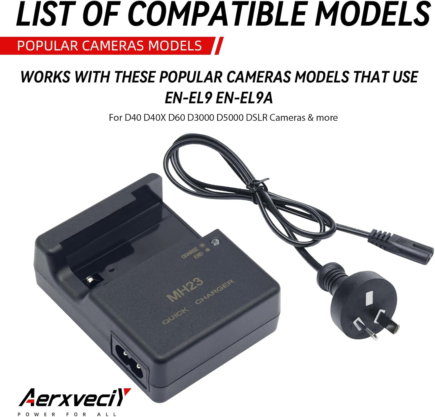 MH-23 Quick Battery Charger for EN-EL9 En-El9A Battery Compatible with Nikon D40 D40X D60 D3000 D5000 Digital SLR Cameras image number 4